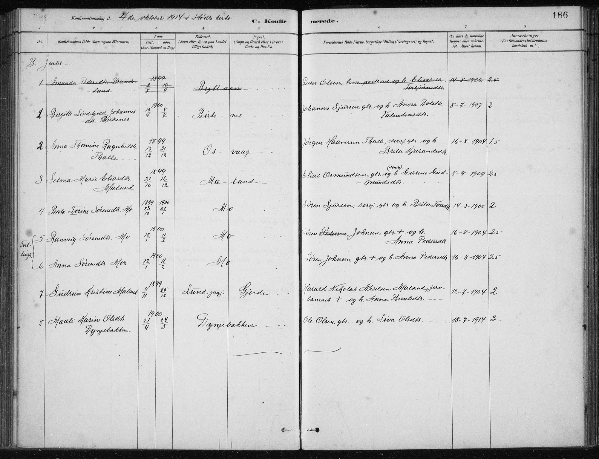 Etne sokneprestembete, AV/SAB-A-75001/H/Haa: Parish register (official) no. C  1, 1879-1919, p. 186