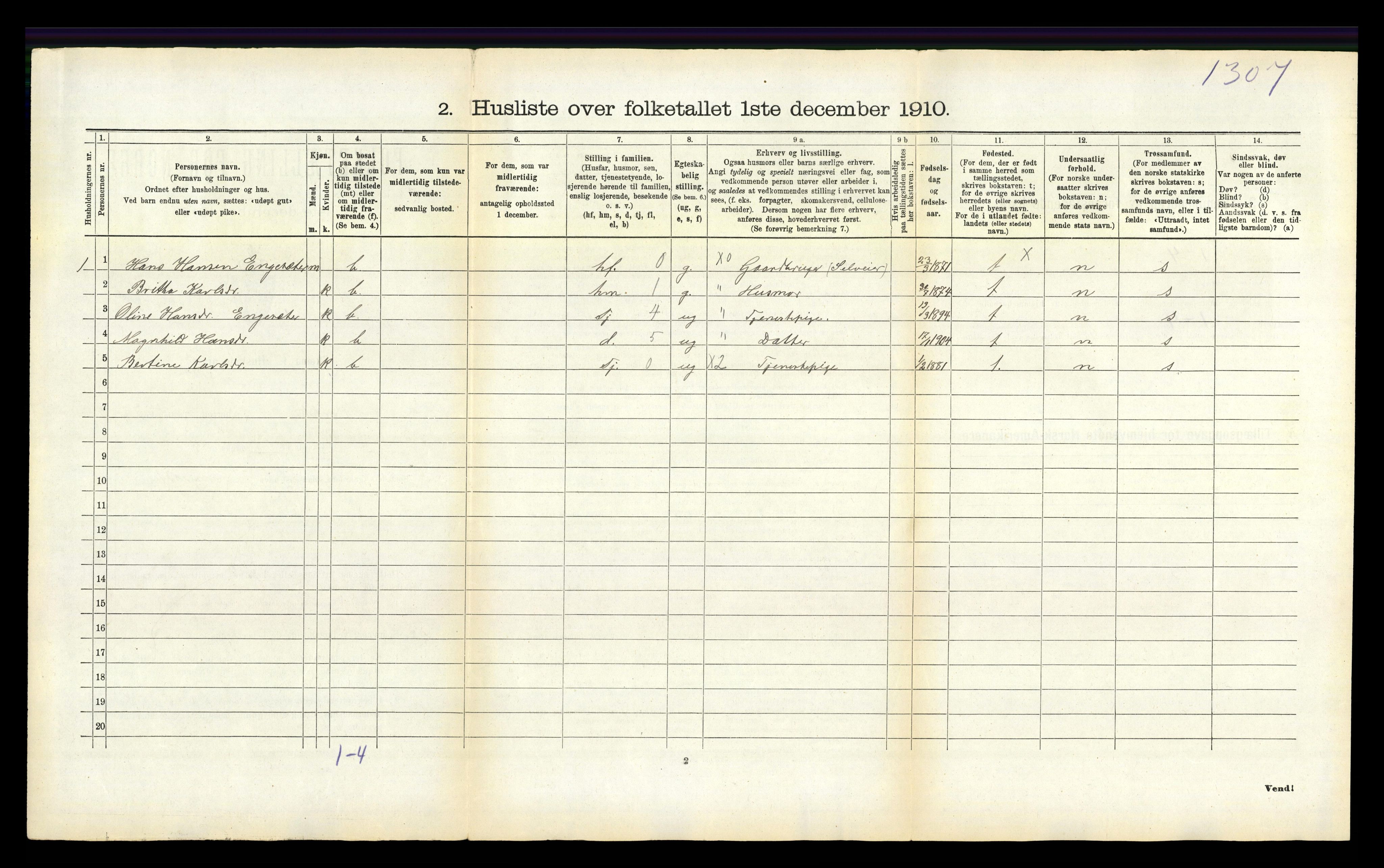 RA, 1910 census for Brekke, 1910, p. 142