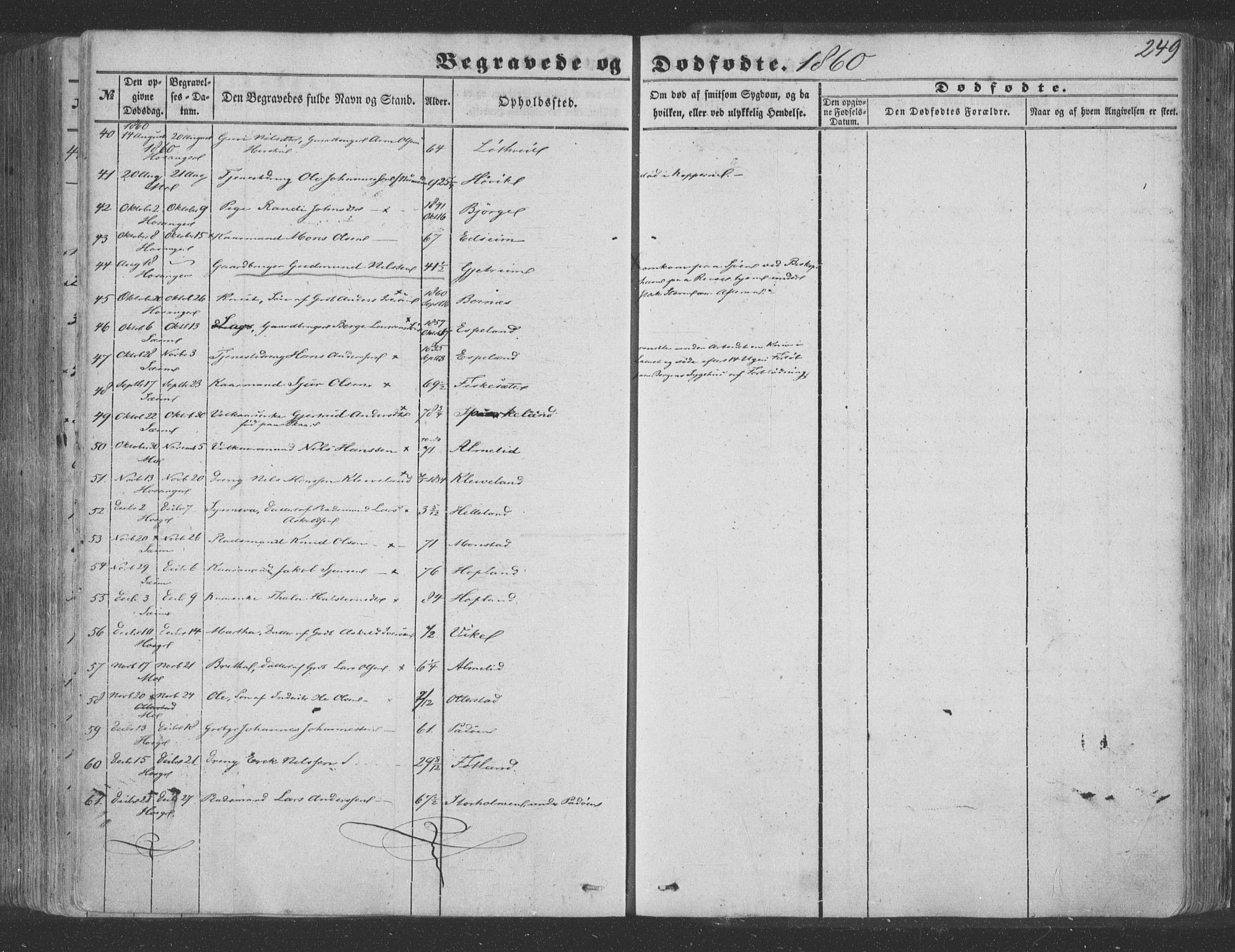 Hosanger sokneprestembete, SAB/A-75801/H/Haa: Parish register (official) no. A 8, 1849-1863, p. 249