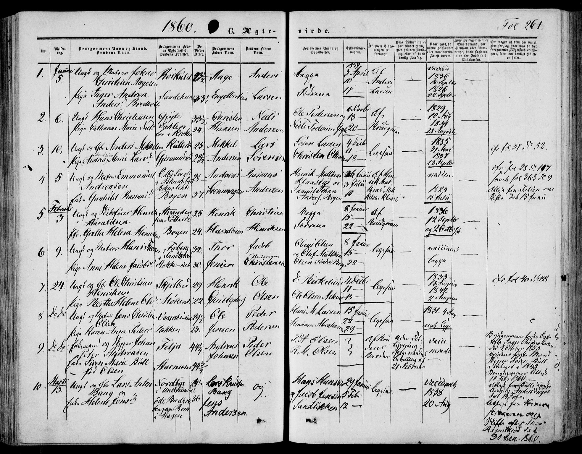 Stokke kirkebøker, SAKO/A-320/F/Fa/L0008: Parish register (official) no. I 8, 1858-1871, p. 261