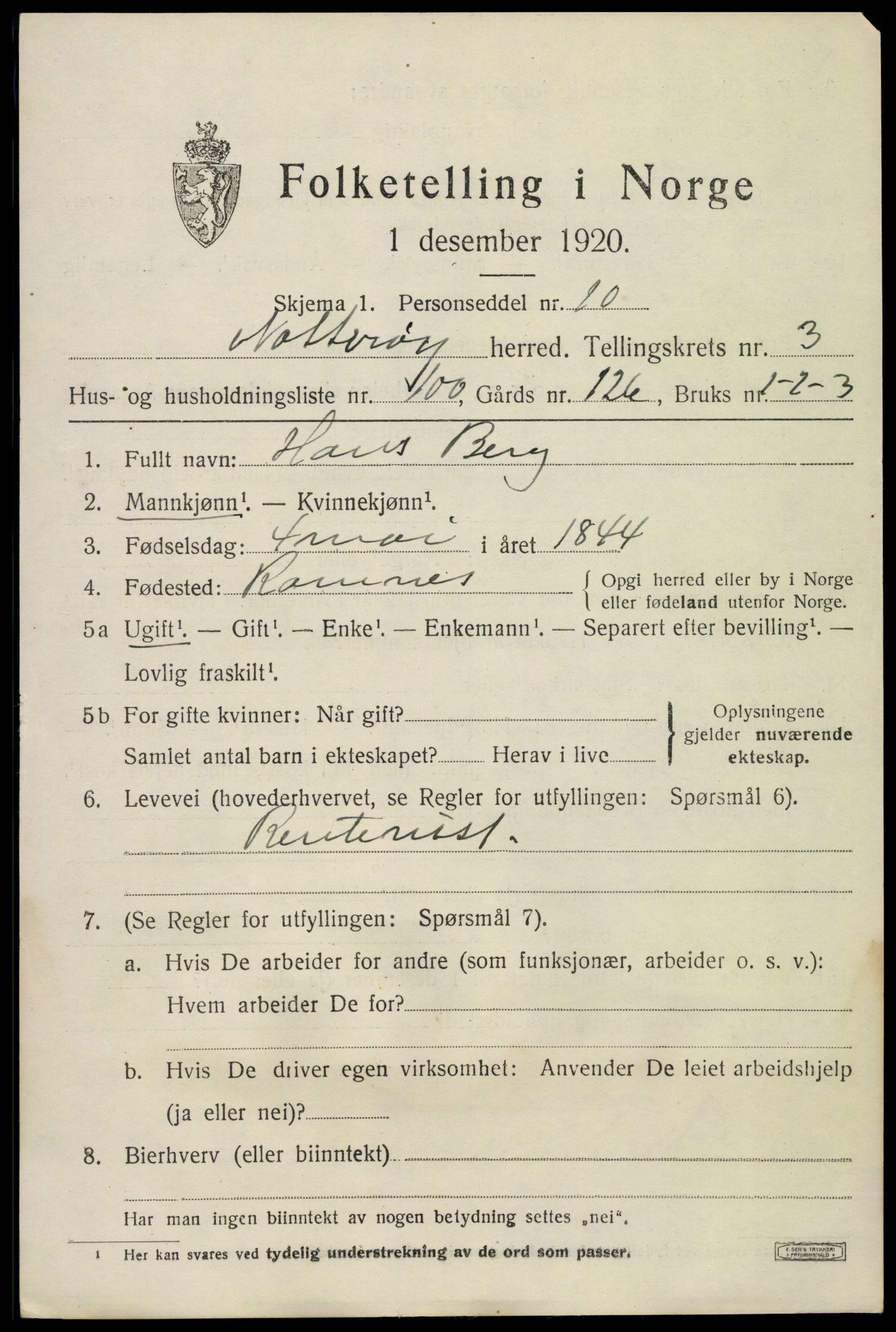 SAKO, 1920 census for Nøtterøy, 1920, p. 6655