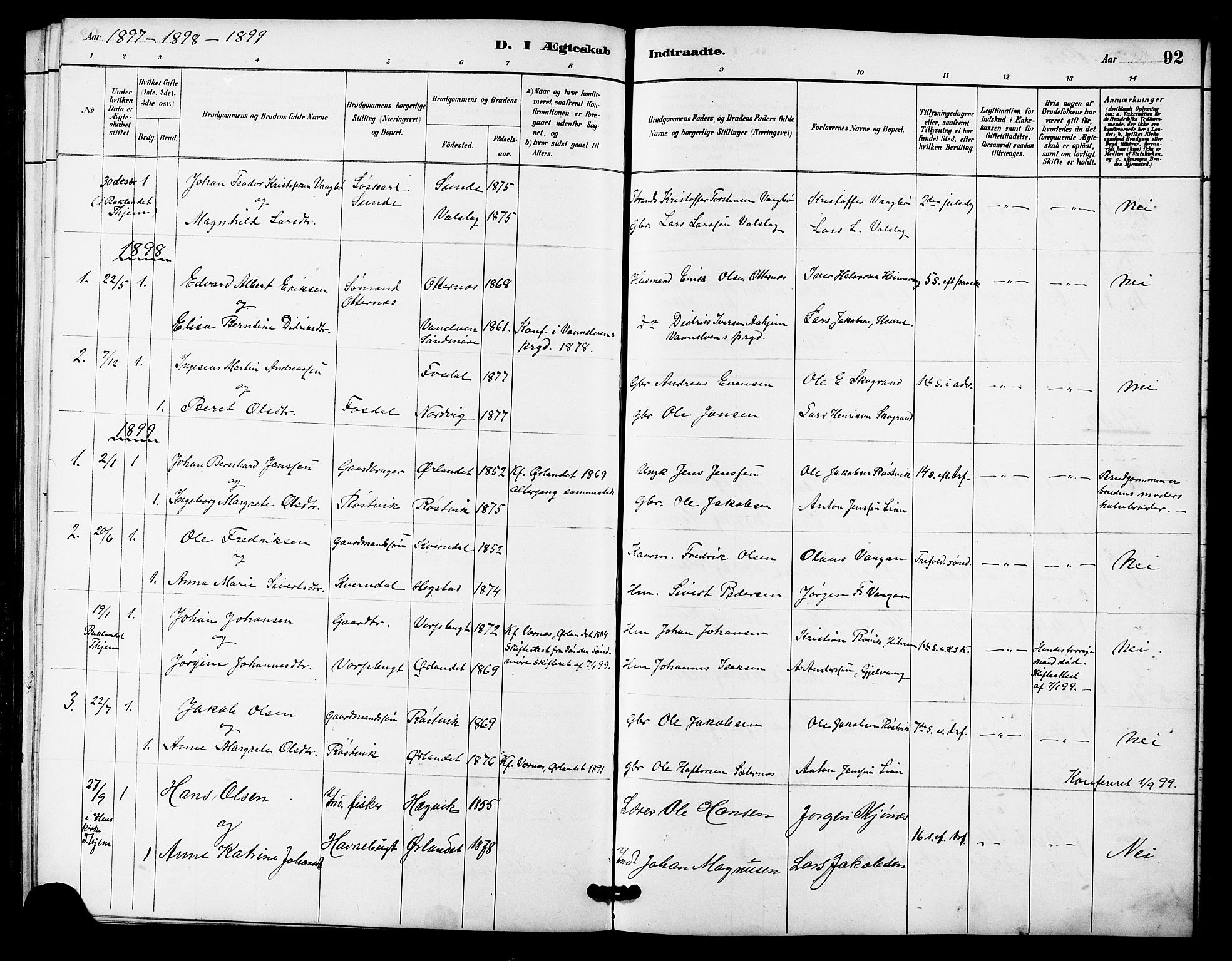 Ministerialprotokoller, klokkerbøker og fødselsregistre - Sør-Trøndelag, SAT/A-1456/633/L0519: Parish register (copy) no. 633C01, 1884-1905, p. 92