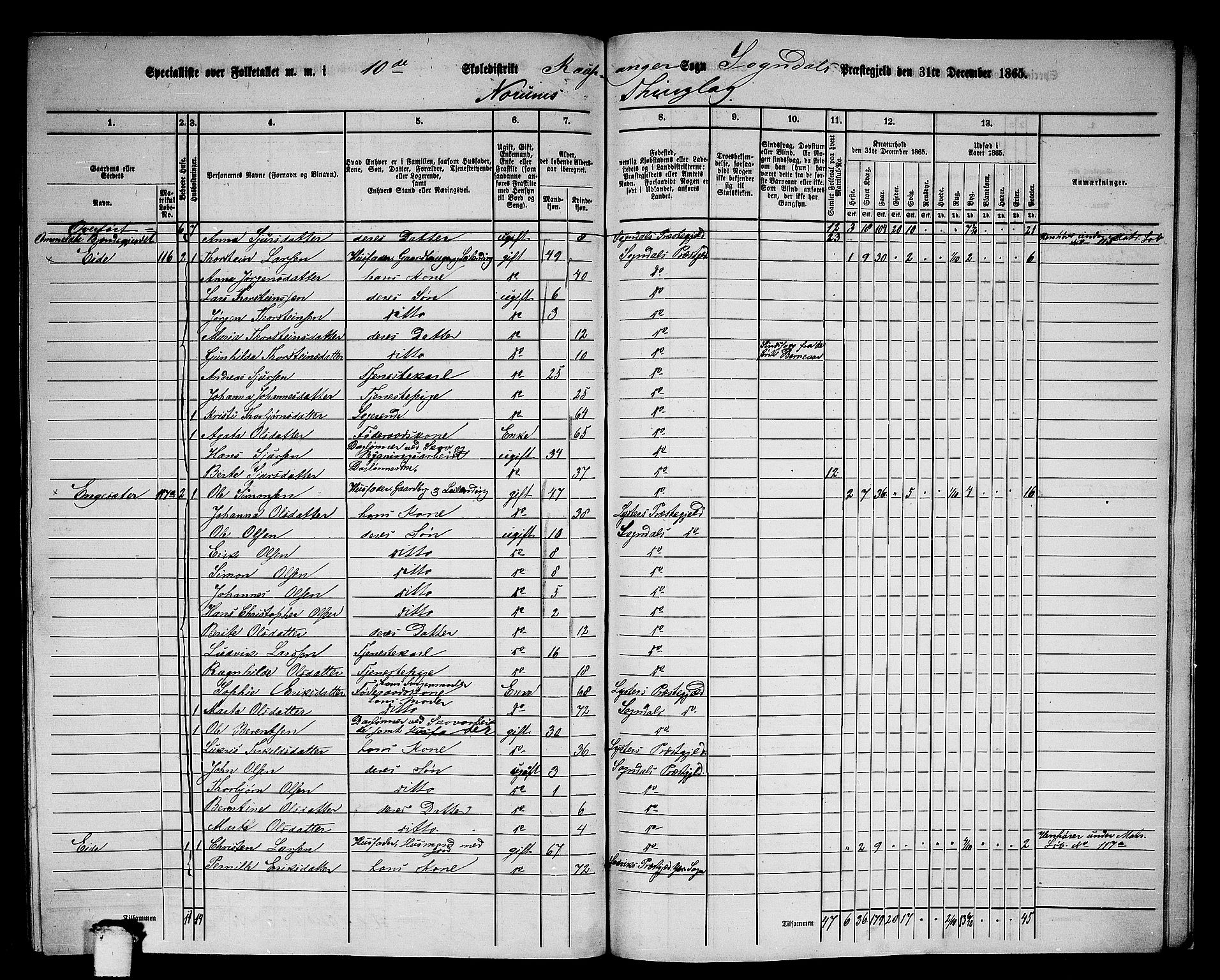 RA, 1865 census for Sogndal, 1865, p. 163