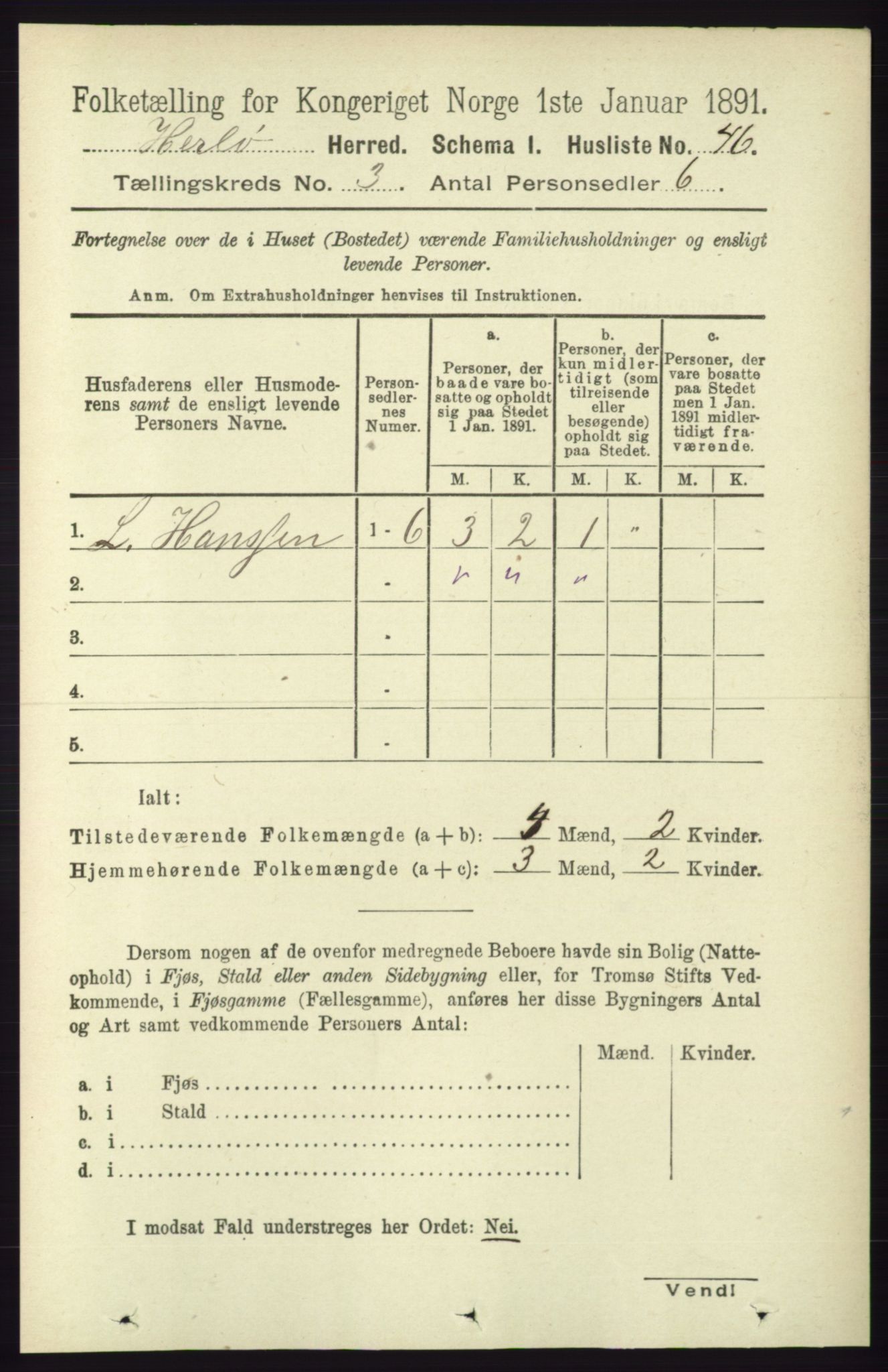 RA, 1891 census for 1258 Herdla, 1891, p. 1064