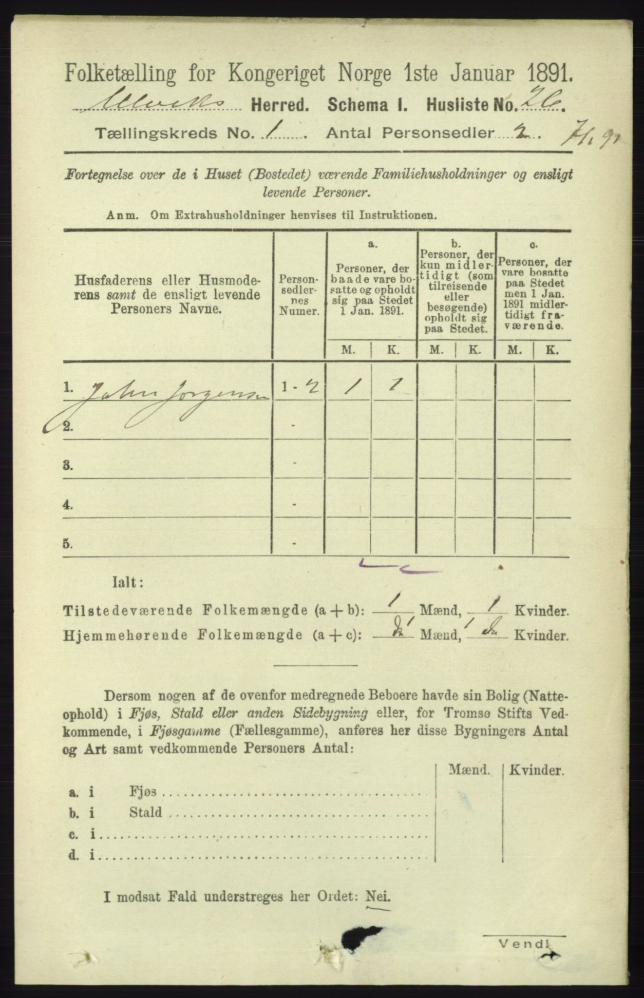 RA, 1891 census for 1233 Ulvik, 1891, p. 66