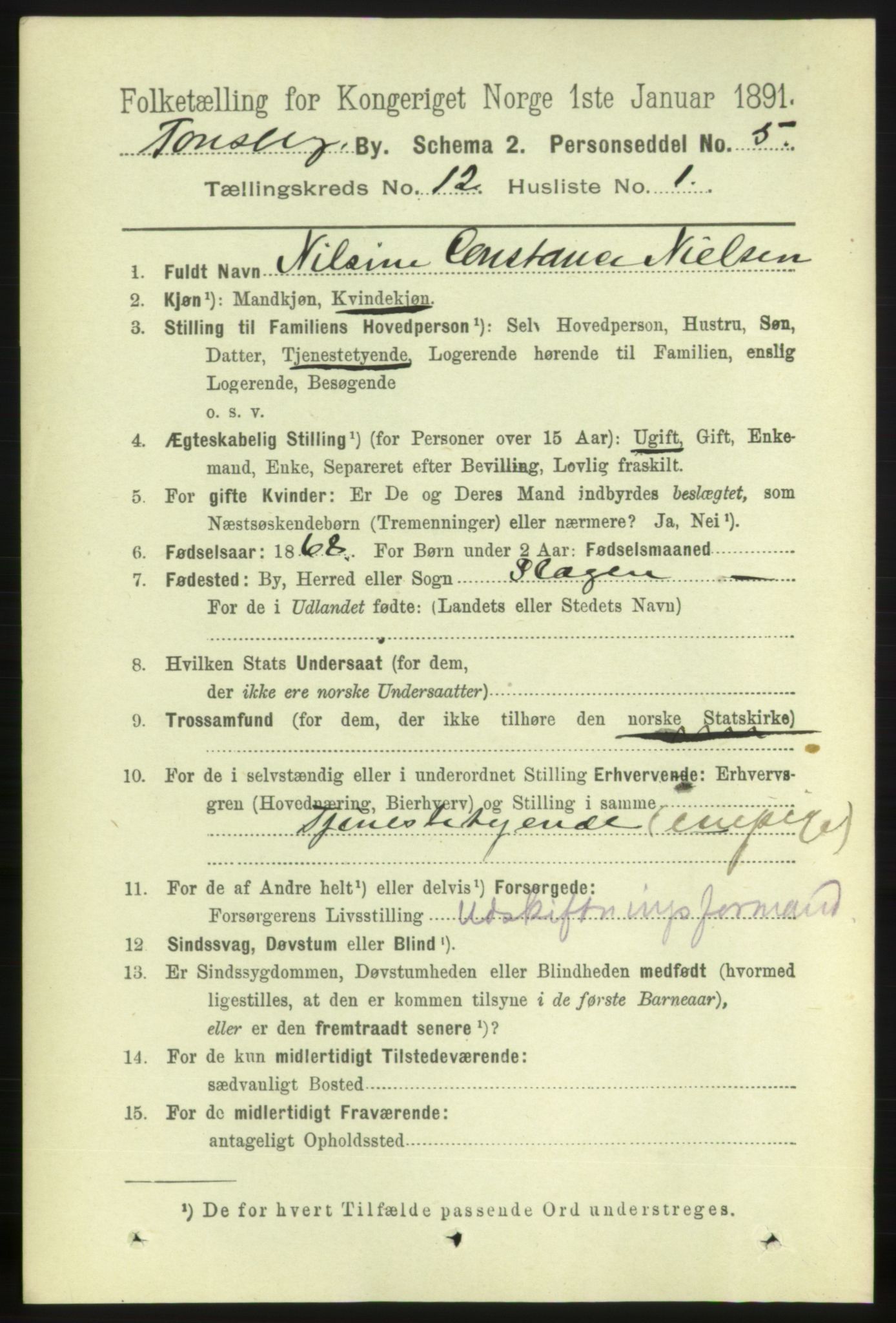 RA, 1891 census for 0705 Tønsberg, 1891, p. 4067