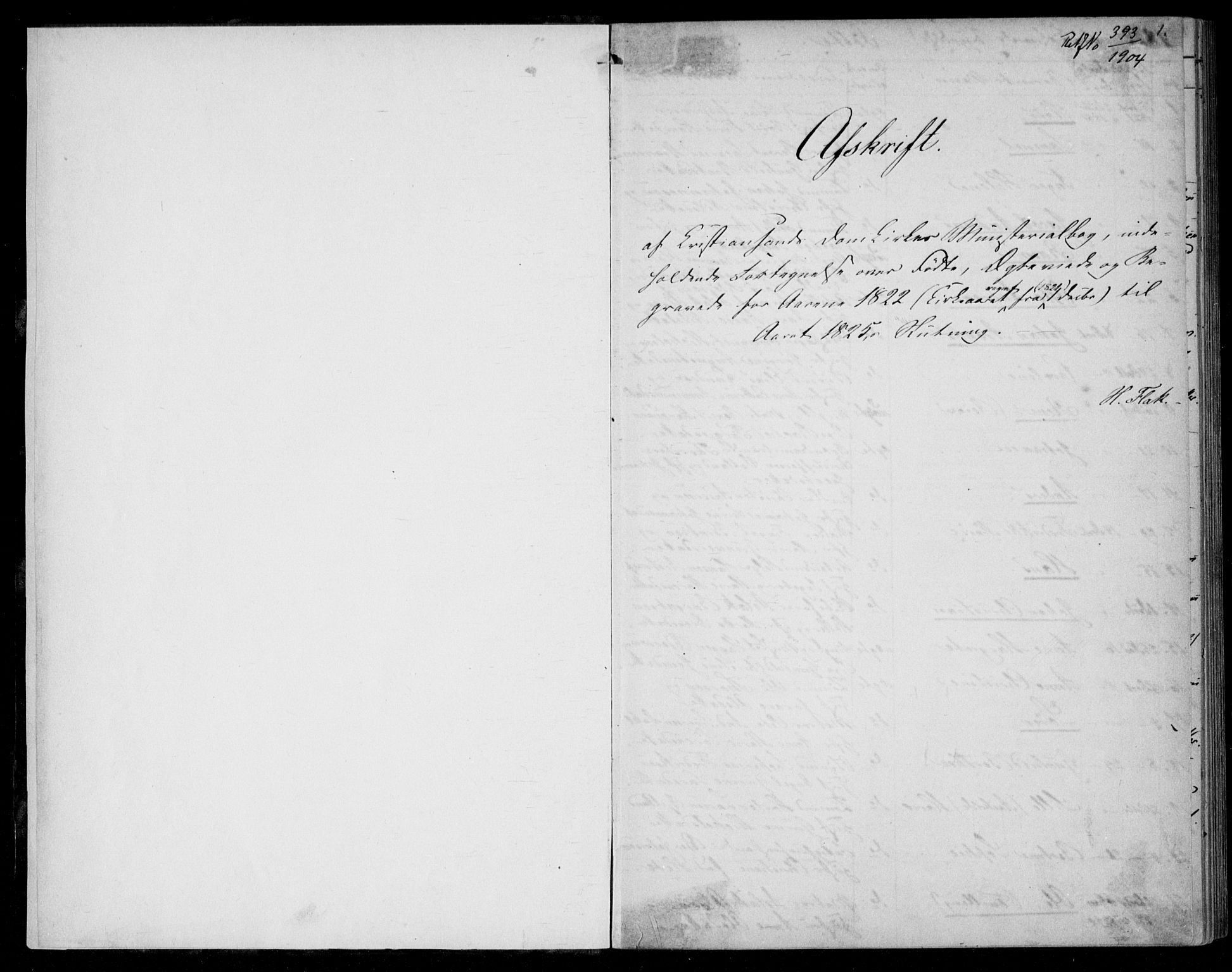 Kristiansand domprosti, SAK/1112-0006/F/Fb/L0002: Parish register (copy) no. B 2, 1822-1825, p. 1