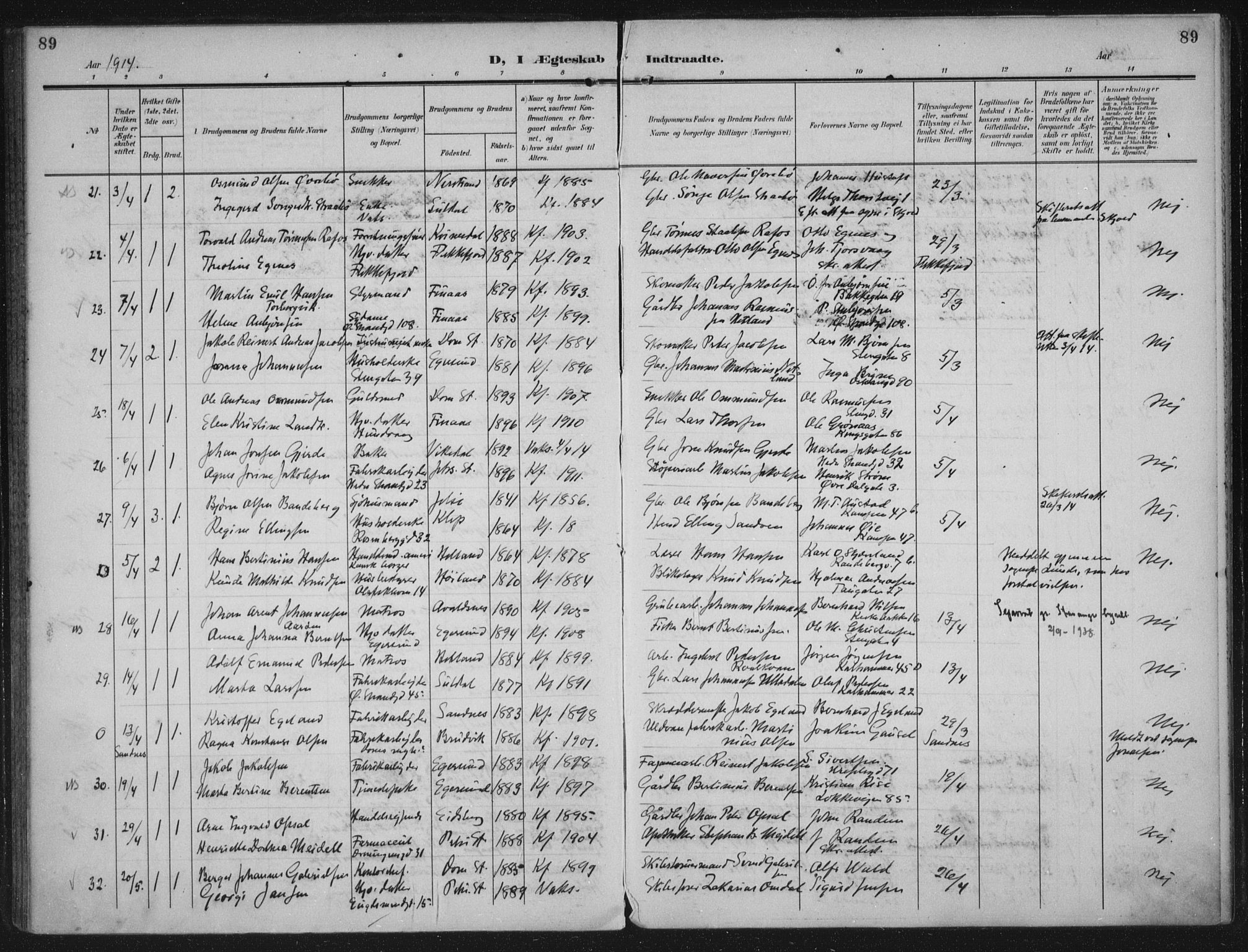 Domkirken sokneprestkontor, SAST/A-101812/002/A/L0016: Parish register (official) no. A 33, 1905-1922, p. 89