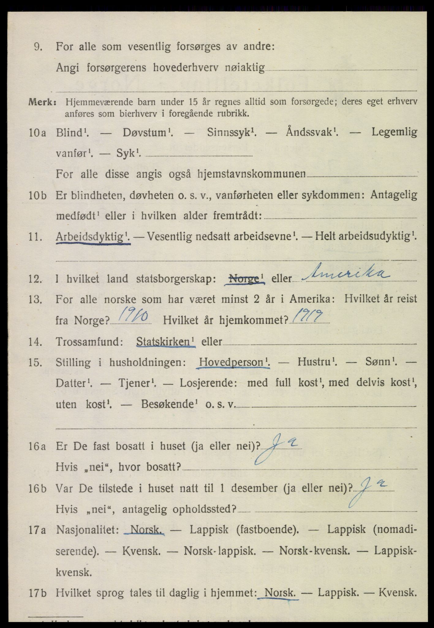 SAT, 1920 census for Vikna, 1920, p. 6698