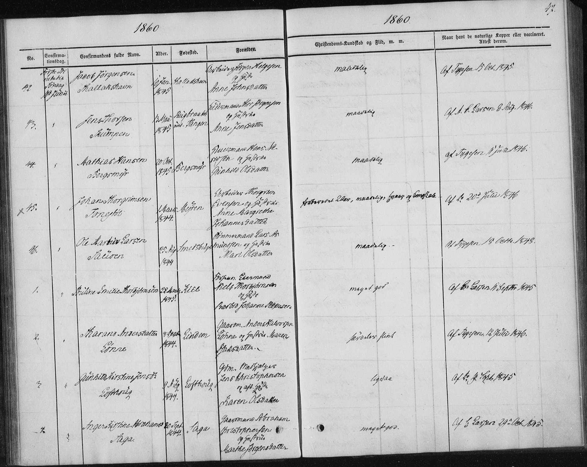 Sannidal kirkebøker, AV/SAKO-A-296/F/Fa/L0009: Parish register (official) no. 9, 1855-1873, p. 47