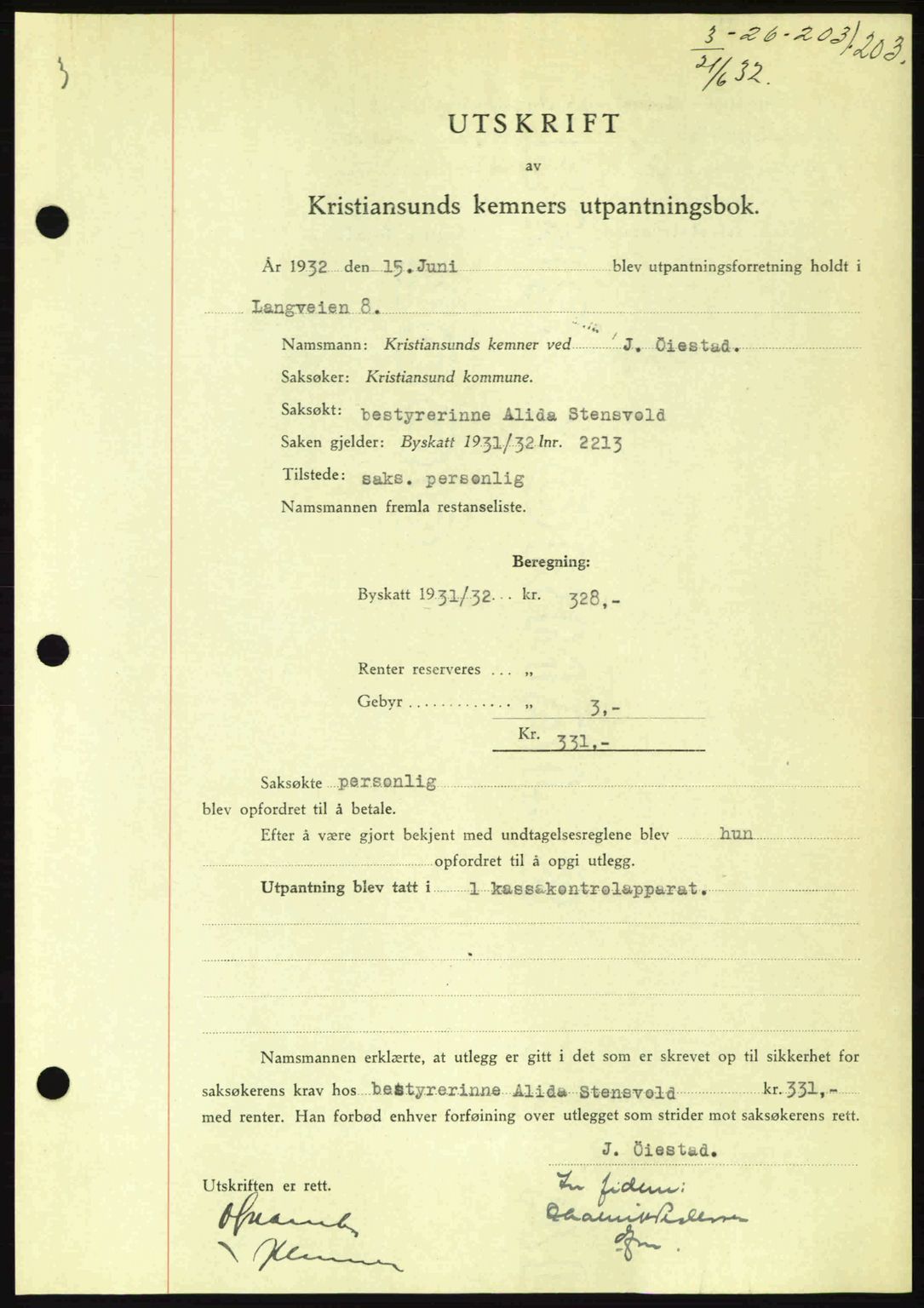 Kristiansund byfogd, AV/SAT-A-4587/A/27: Mortgage book no. 26, 1931-1933, Deed date: 21.06.1932