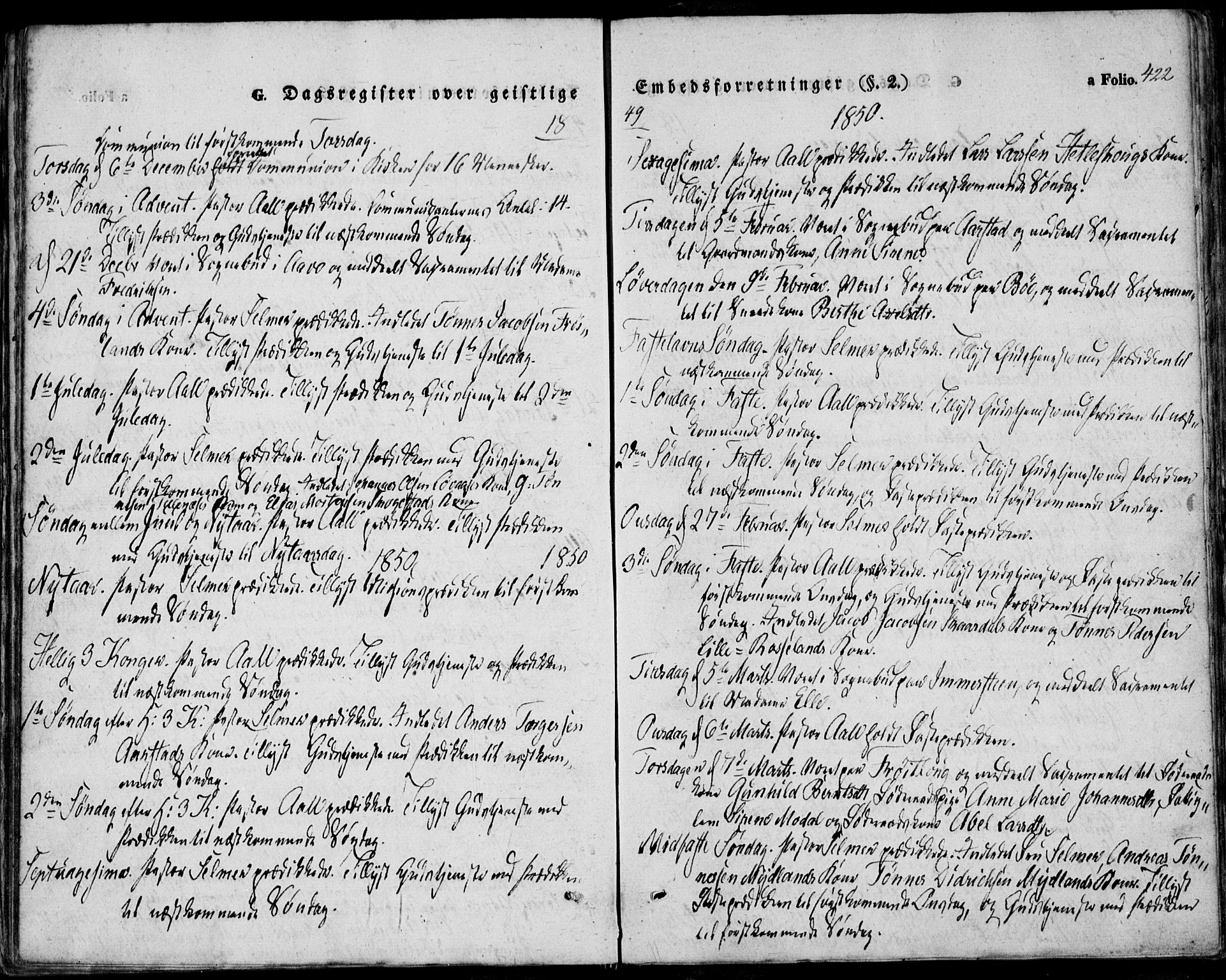 Sokndal sokneprestkontor, SAST/A-101808: Parish register (official) no. A 8.2, 1842-1857, p. 422