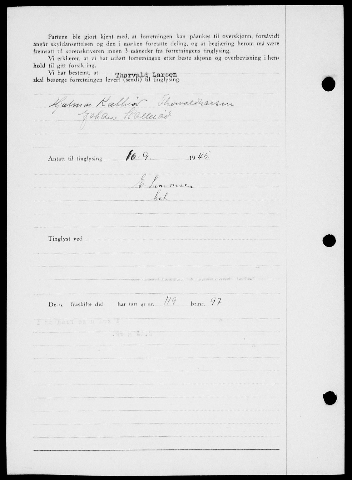 Onsøy sorenskriveri, SAO/A-10474/G/Ga/Gab/L0015: Mortgage book no. II A-15, 1945-1946, Diary no: : 1259/1945