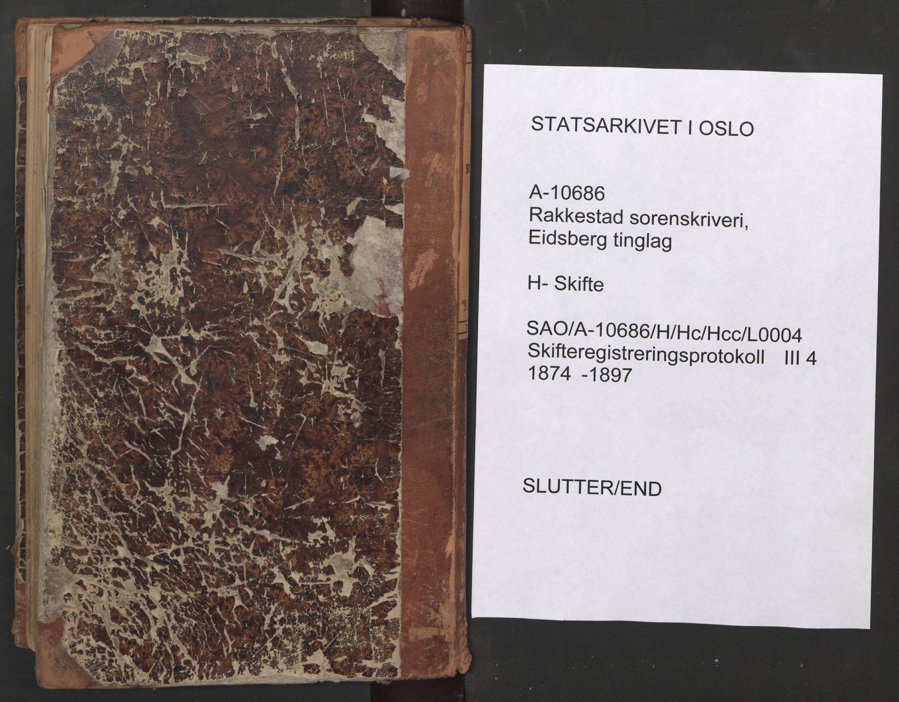 Rakkestad sorenskriveri, SAO/A-10686/H/Hc/Hcc/L0004: Skifteregistreringsprotokoller, 1874-1897