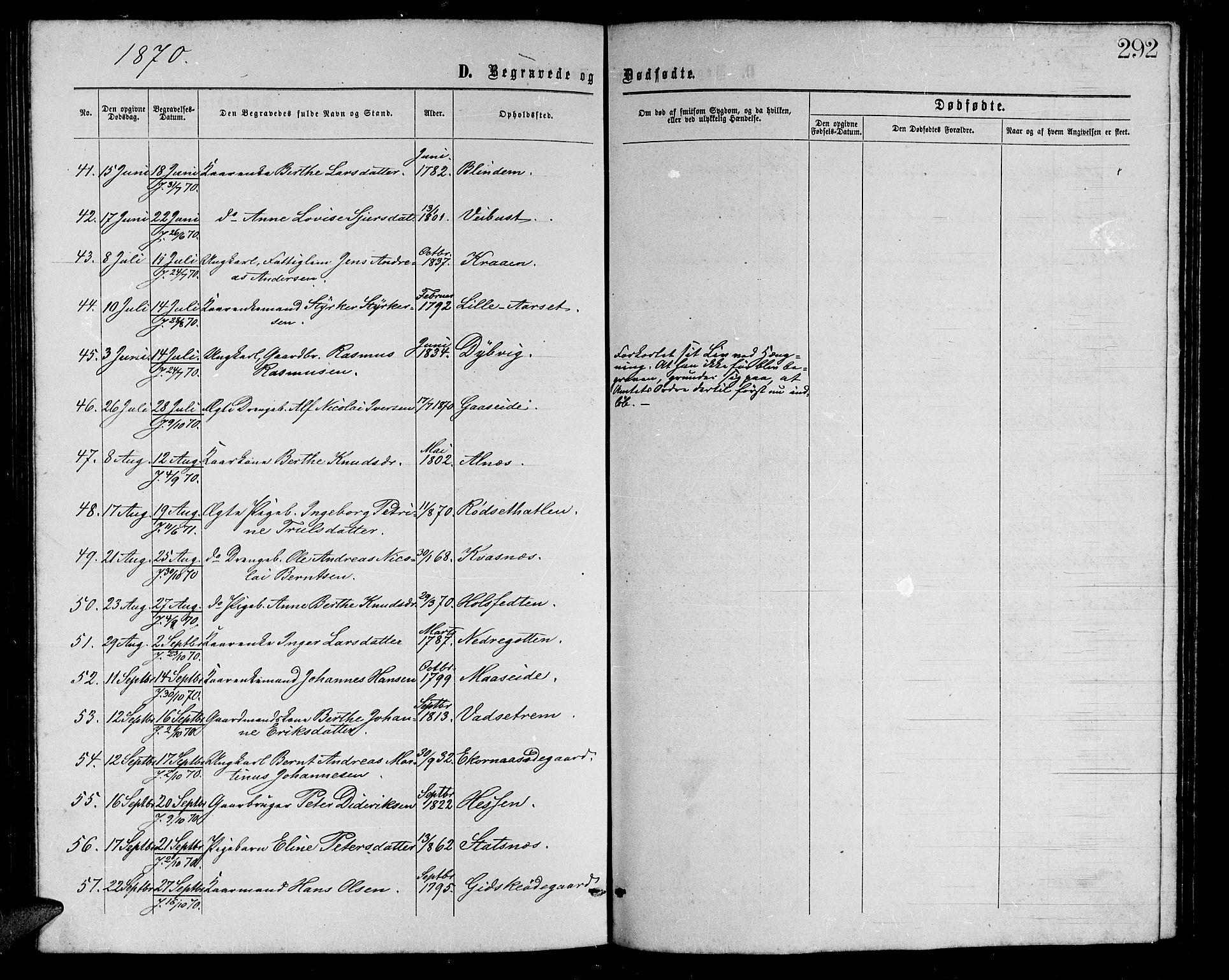 Ministerialprotokoller, klokkerbøker og fødselsregistre - Møre og Romsdal, AV/SAT-A-1454/528/L0428: Parish register (copy) no. 528C09, 1864-1880, p. 292