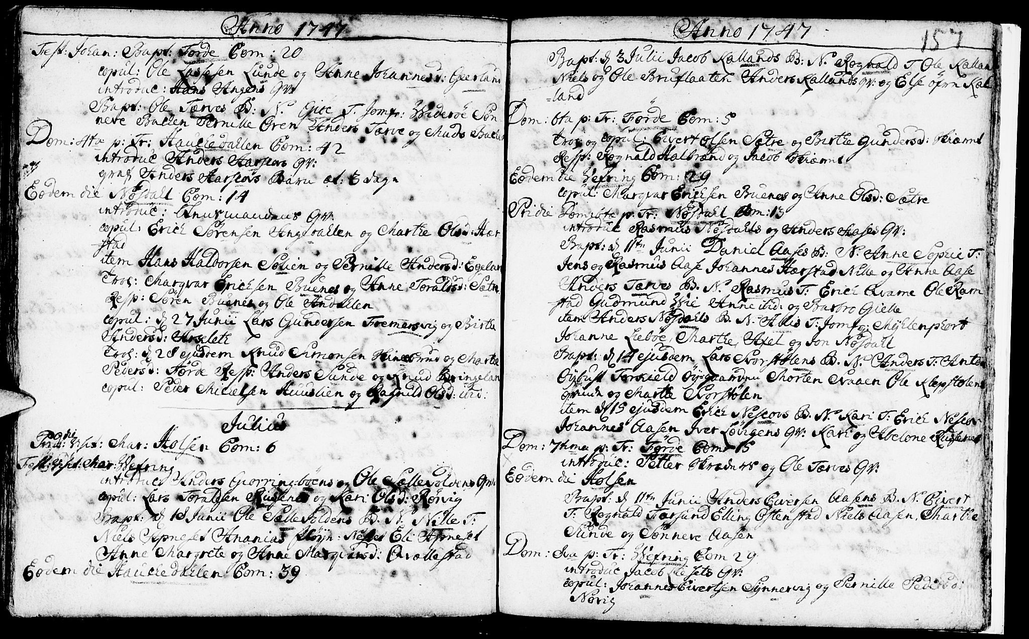 Førde sokneprestembete, SAB/A-79901/H/Haa/Haaa/L0002: Parish register (official) no. A 2, 1728-1748, p. 157