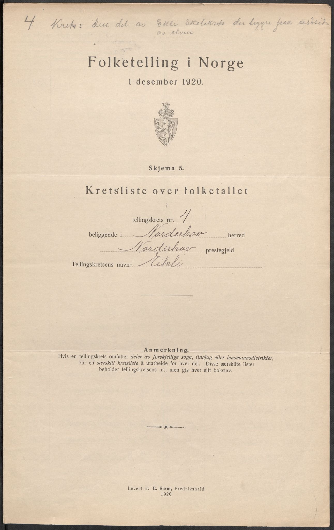 SAKO, 1920 census for Norderhov, 1920, p. 15