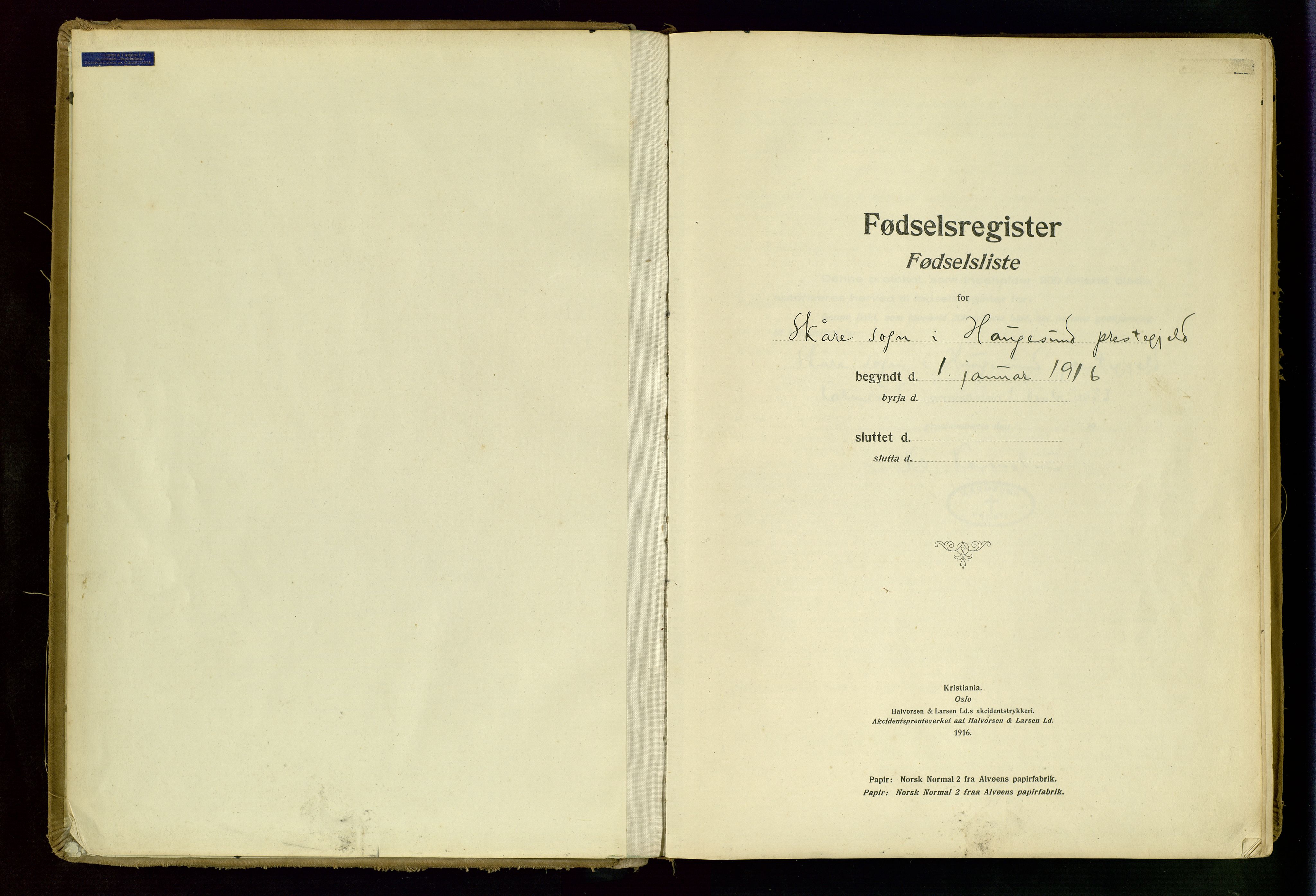 Haugesund sokneprestkontor, SAST/A -101863/I/Id/L0001: Birth register no. 1, 1916-1935