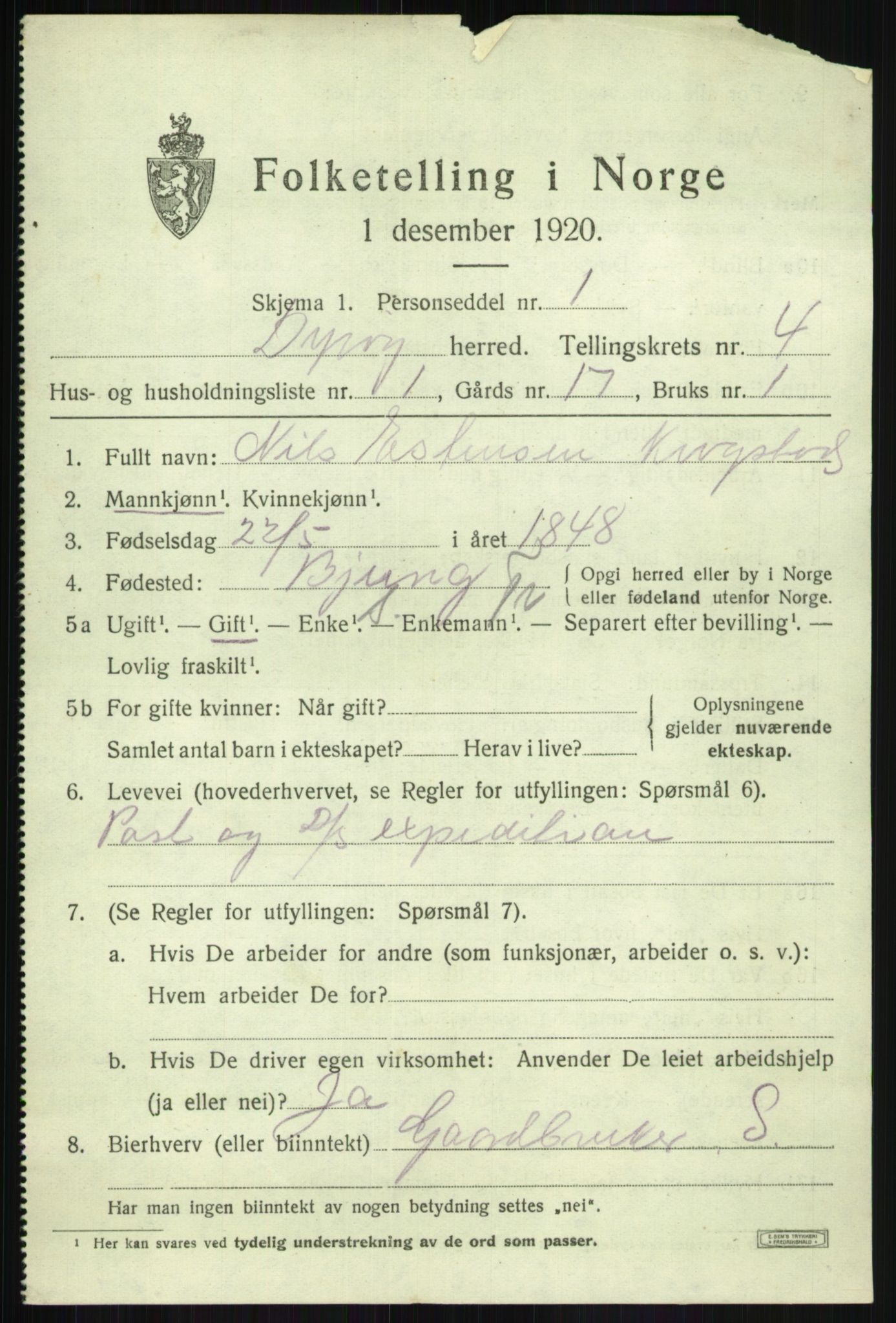 SATØ, 1920 census for Dyrøy, 1920, p. 2185