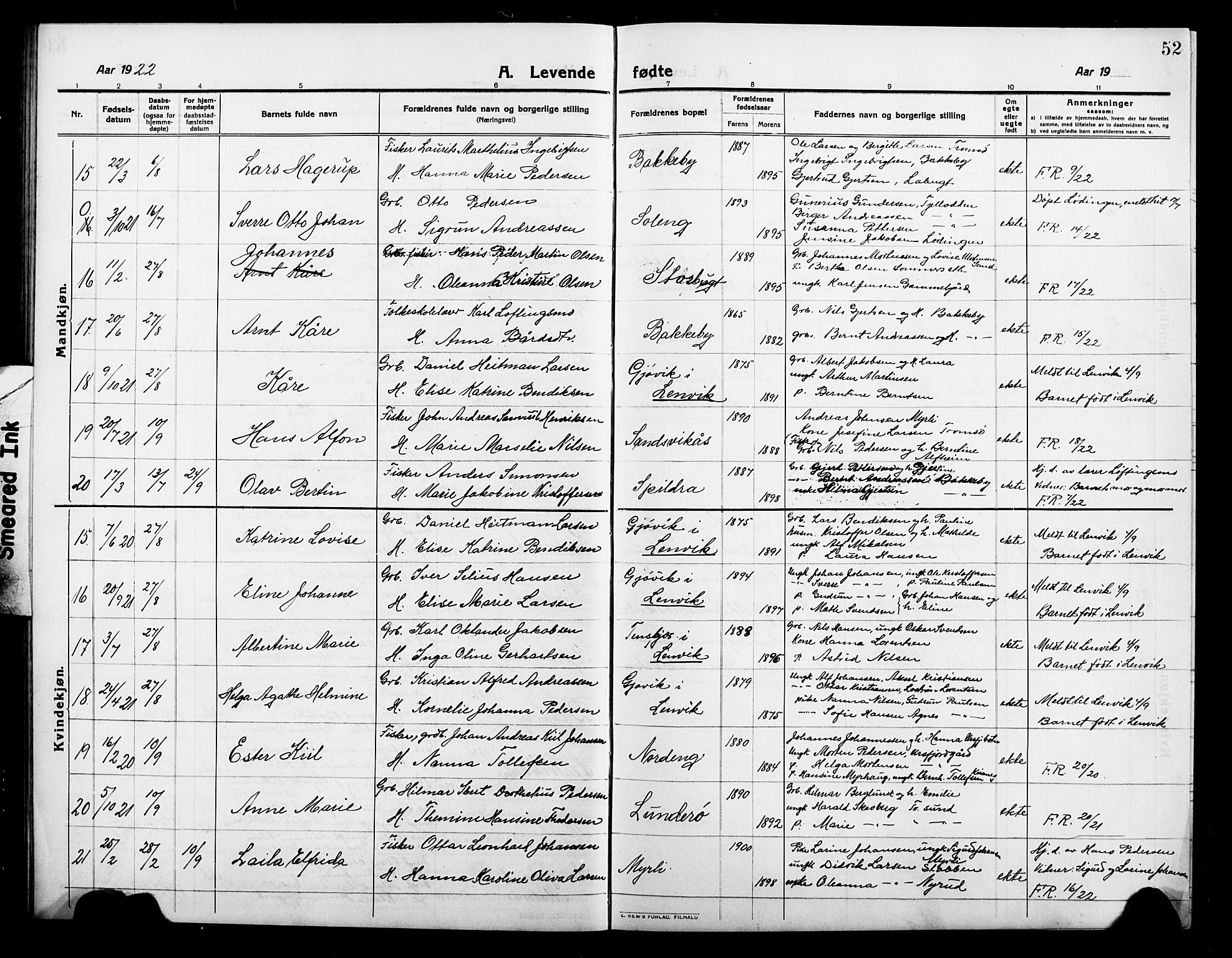 Balsfjord sokneprestembete, AV/SATØ-S-1303/G/Gab/L0004klokker: Parish register (copy) no. 4, 1910-1926, p. 52