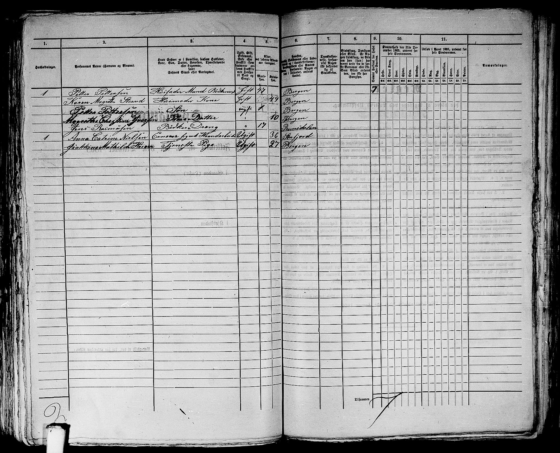 RA, 1865 census for Bergen, 1865, p. 3971