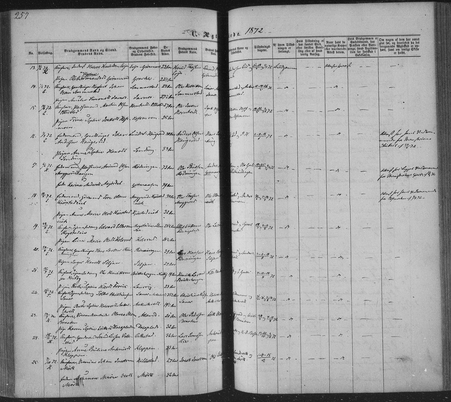 Sandsvær kirkebøker, AV/SAKO-A-244/F/Fa/L0007: Parish register (official) no. I 7, 1869-1877, p. 257