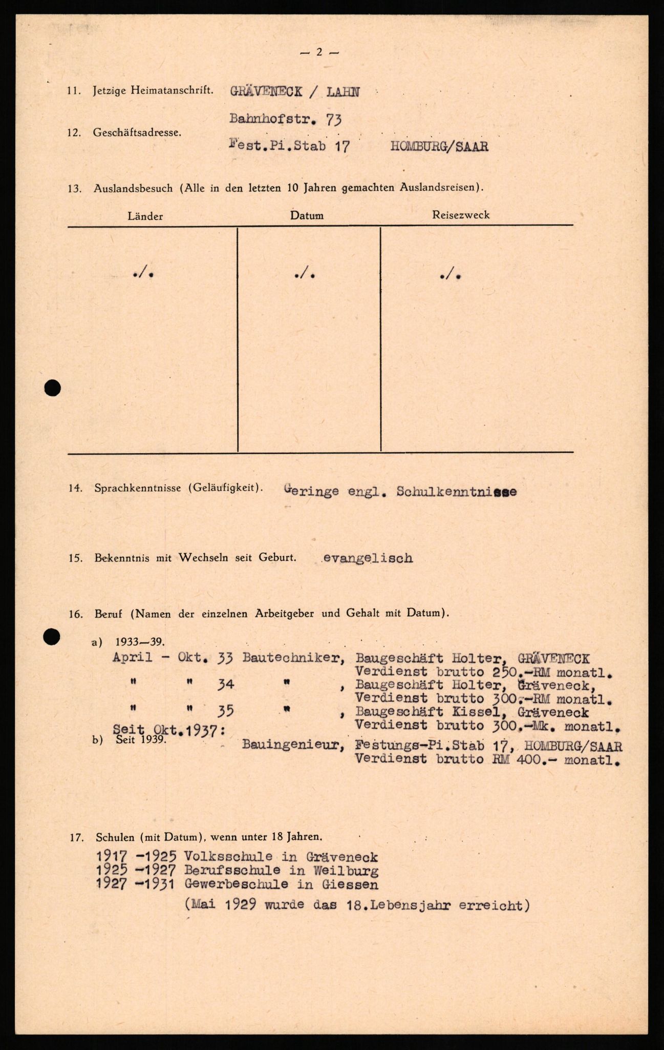 Forsvaret, Forsvarets overkommando II, AV/RA-RAFA-3915/D/Db/L0027: CI Questionaires. Tyske okkupasjonsstyrker i Norge. Tyskere., 1945-1946, p. 304