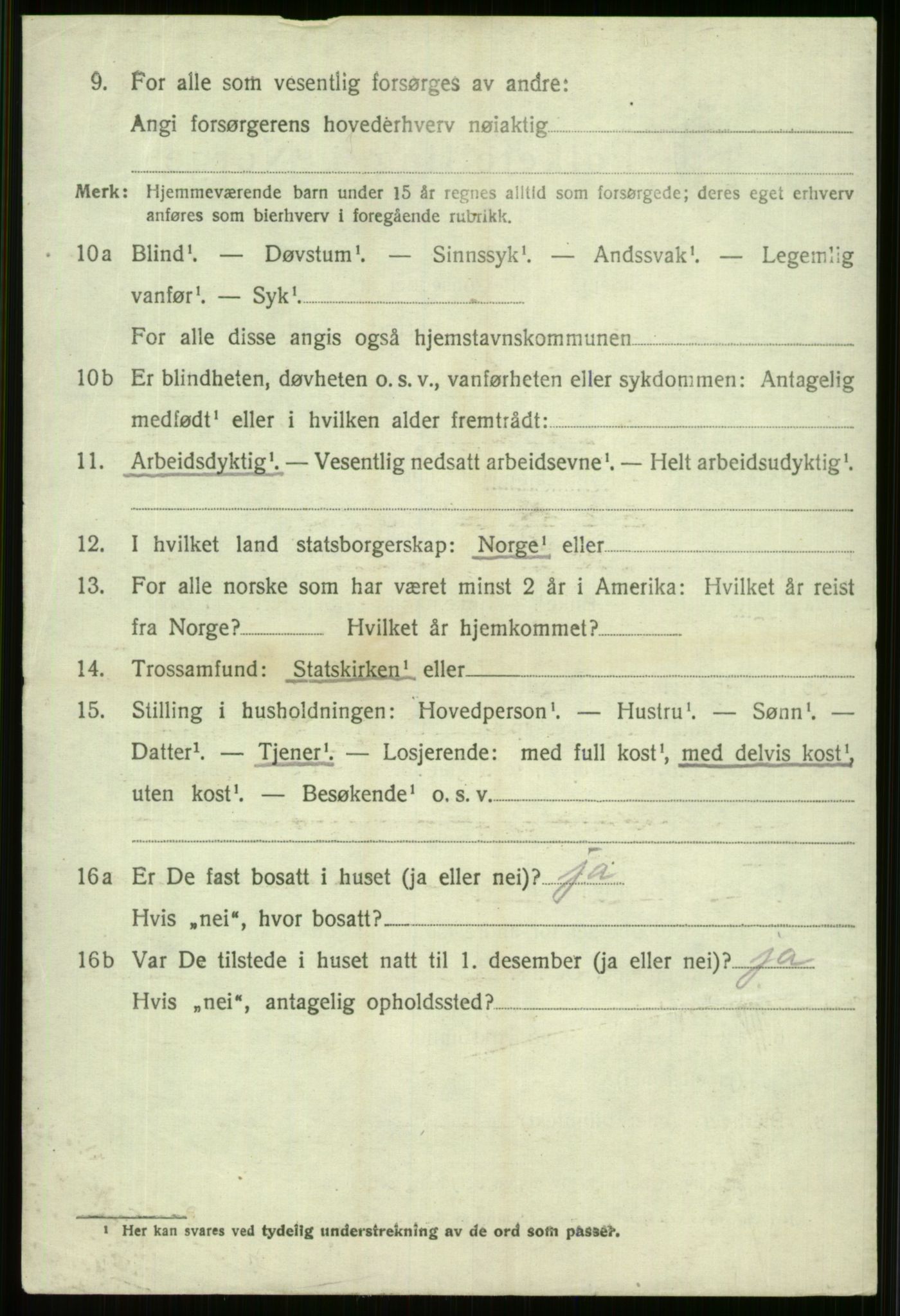 SAB, 1920 census for Vossestrand, 1920, p. 1109