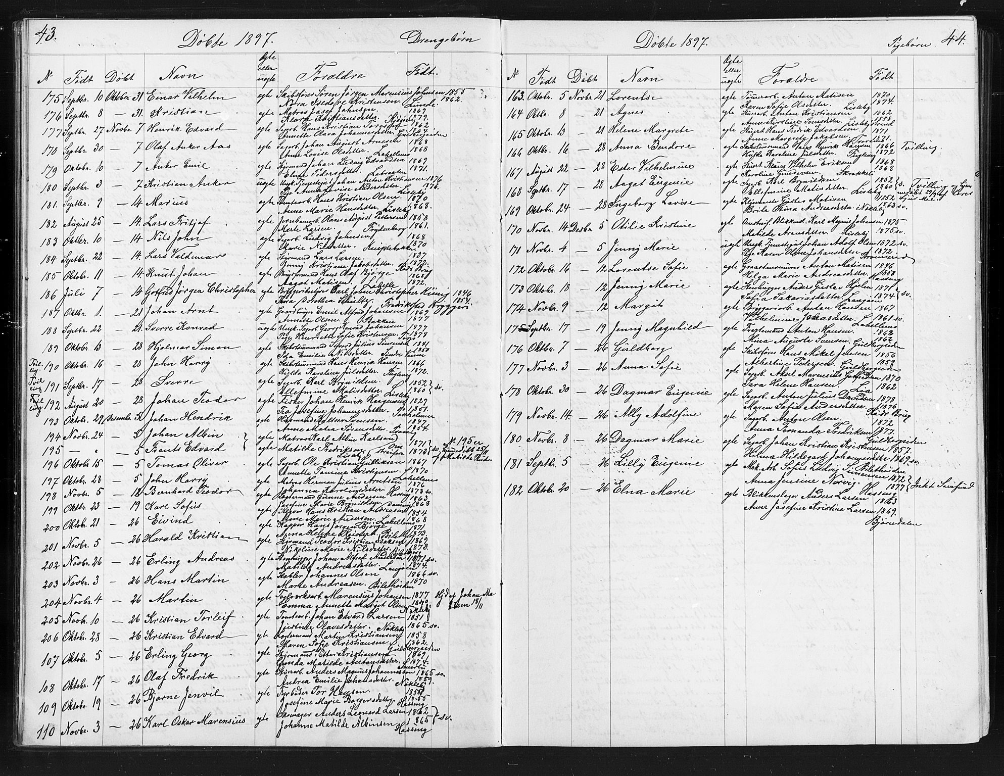 Glemmen prestekontor Kirkebøker, SAO/A-10908/G/Ga/L0006: Parish register (copy) no. 6, 1894-1908, p. 43-44