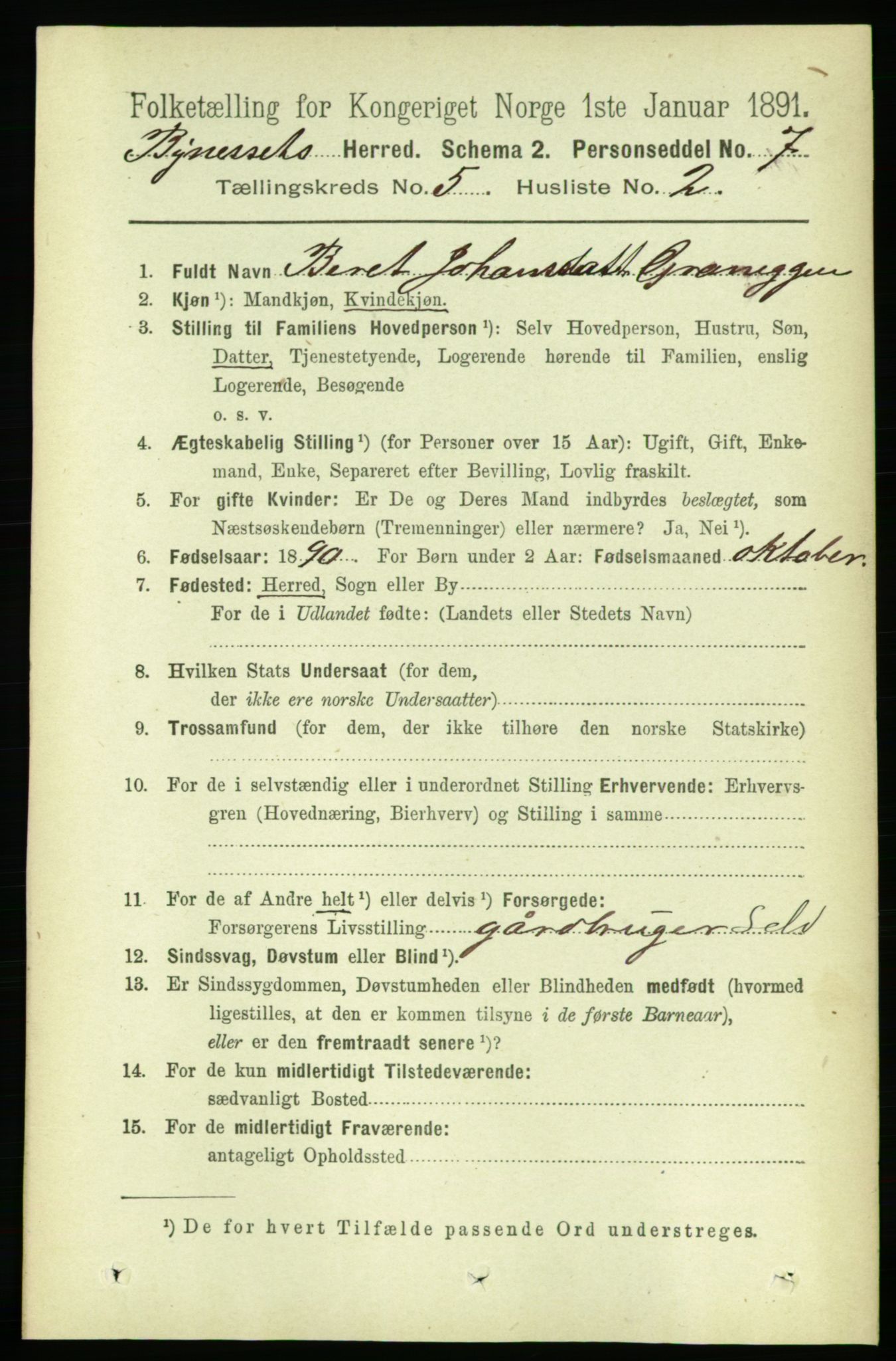 RA, 1891 census for 1655 Byneset, 1891, p. 2052