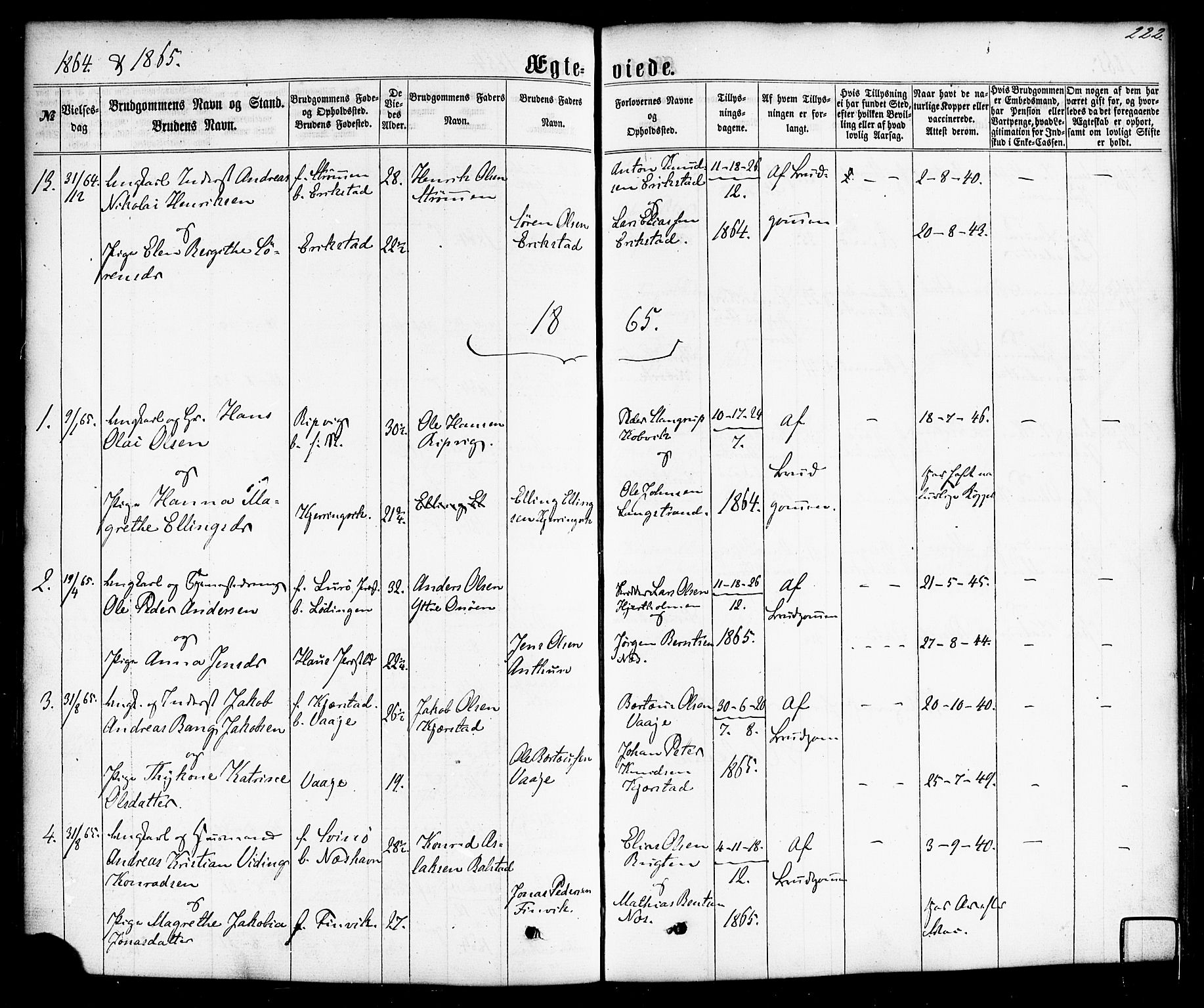 Ministerialprotokoller, klokkerbøker og fødselsregistre - Nordland, AV/SAT-A-1459/872/L1034: Parish register (official) no. 872A09, 1864-1884, p. 222