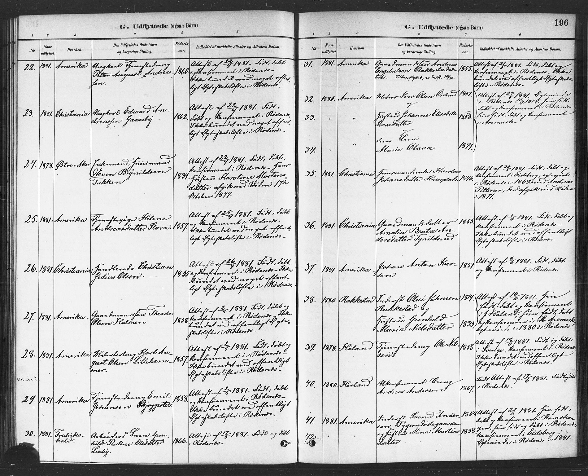 Rødenes prestekontor Kirkebøker, AV/SAO-A-2005/F/Fa/L0009: Parish register (official) no. I 9, 1880-1889, p. 196