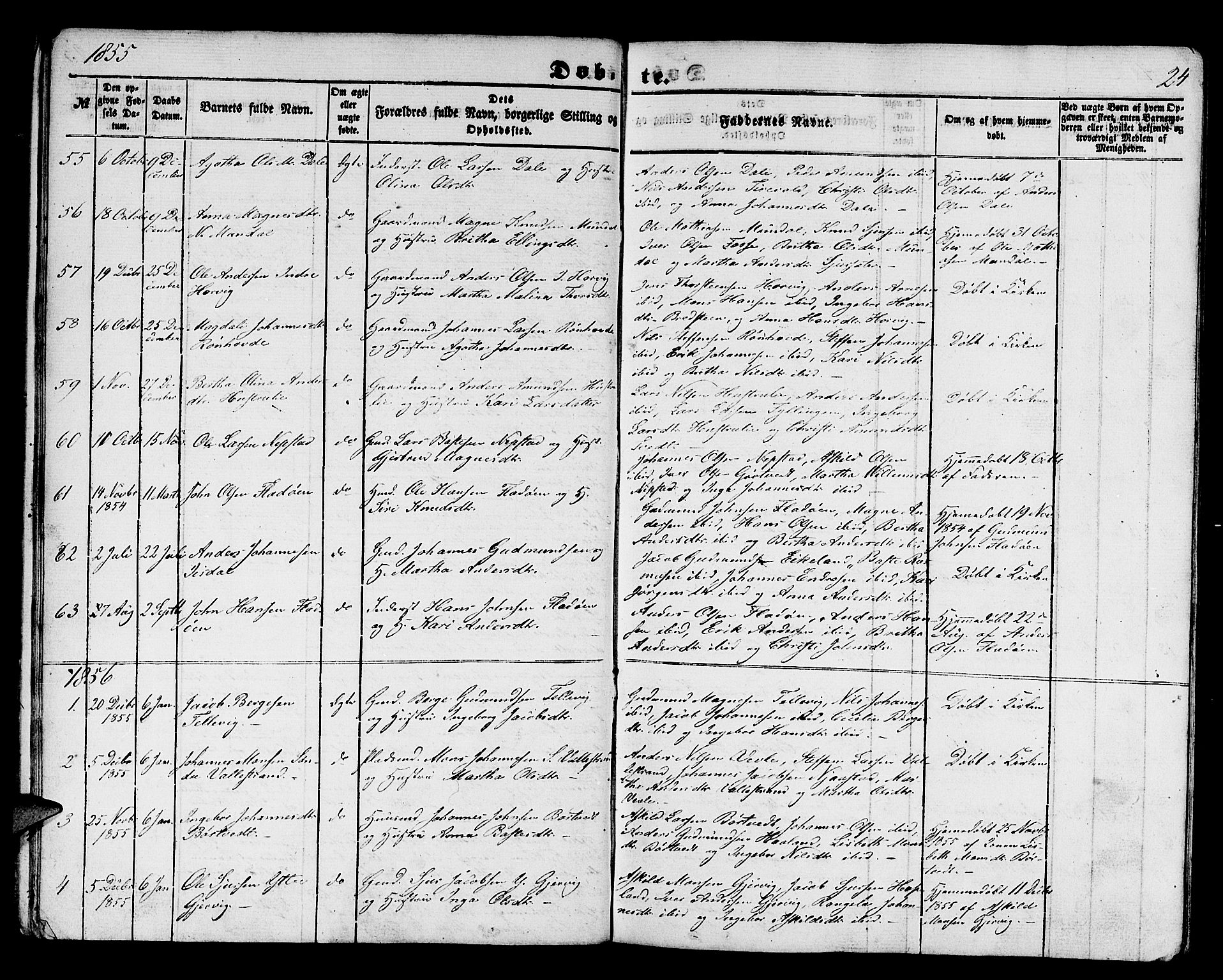 Hamre sokneprestembete, SAB/A-75501/H/Ha/Hab: Parish register (copy) no. B 1, 1852-1863, p. 24