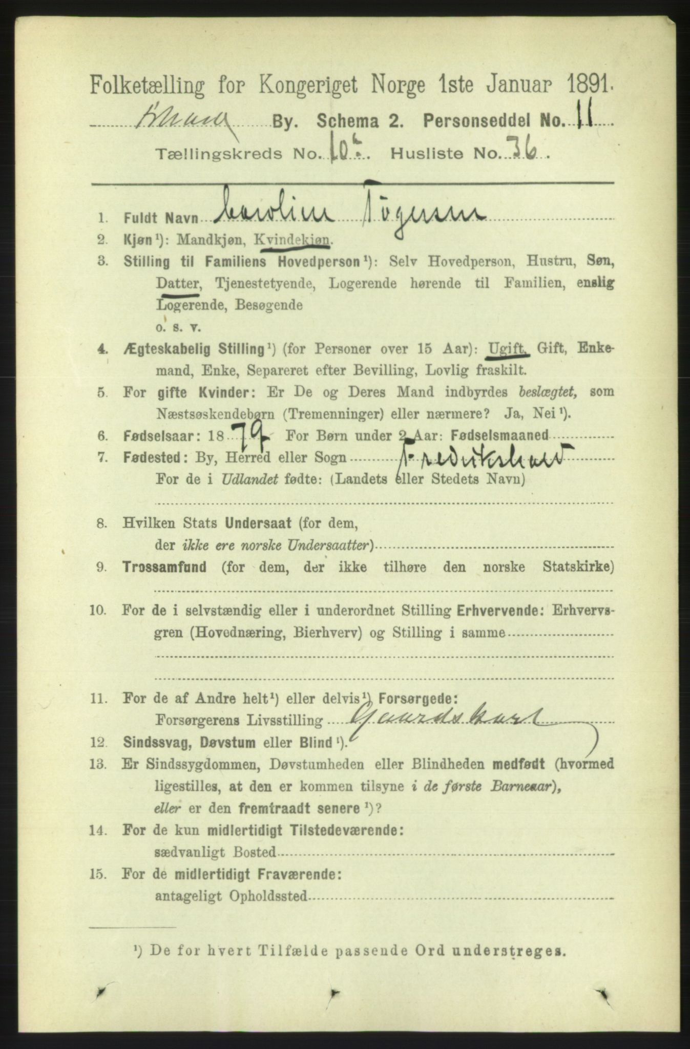 RA, 1891 census for 0101 Fredrikshald, 1891, p. 7335