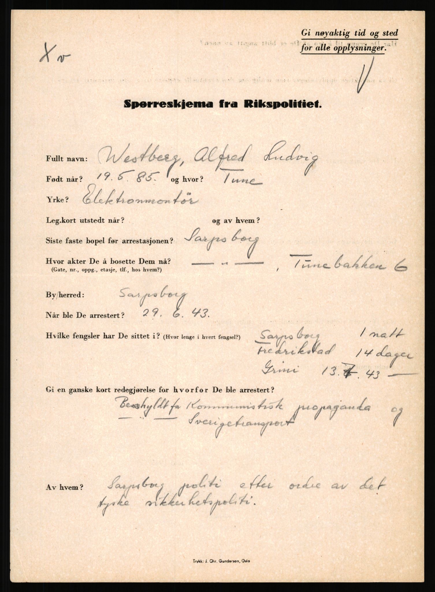 Rikspolitisjefen, AV/RA-S-1560/L/L0017: Tidemann, Hermann G. - Veum, Tjostolv, 1940-1945, p. 1139