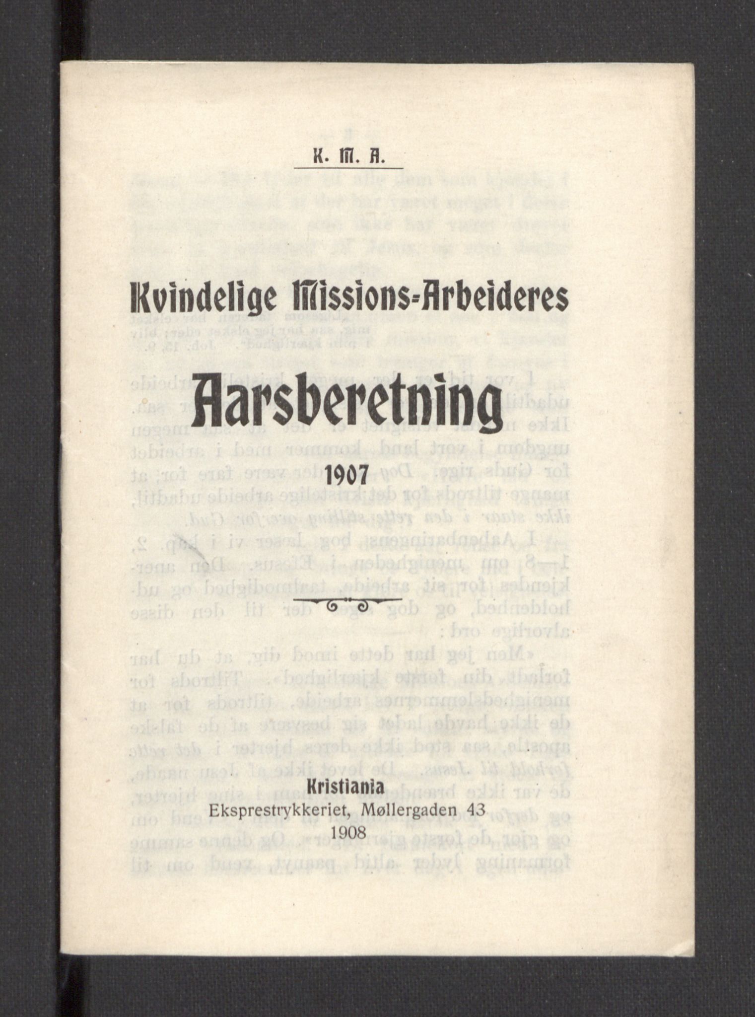 Kvinnelige Misjonsarbeidere, AV/RA-PA-0699/F/Fa/L0001/0007: -- / Årsmeldinger, trykte, 1906-1915