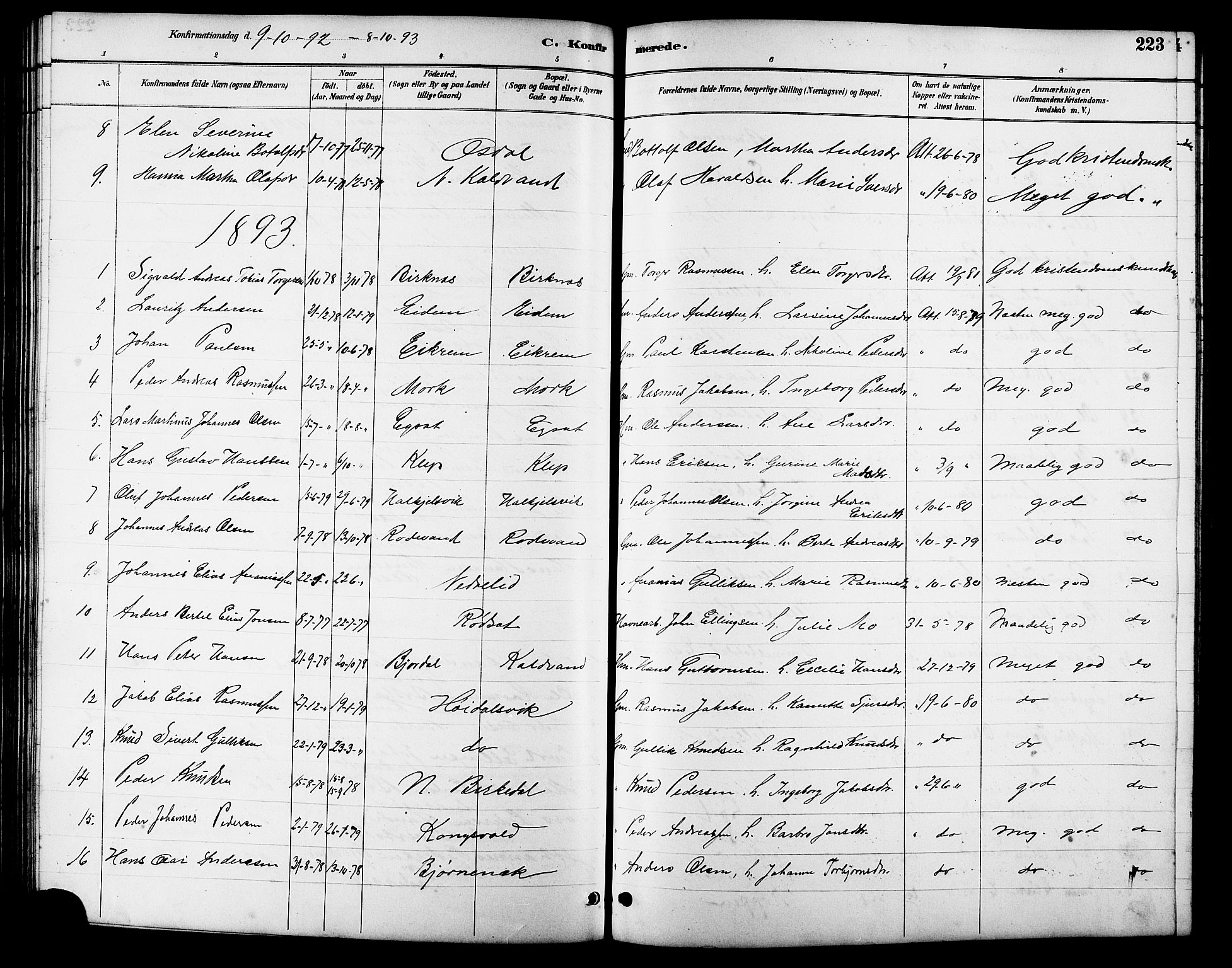 Ministerialprotokoller, klokkerbøker og fødselsregistre - Møre og Romsdal, AV/SAT-A-1454/511/L0158: Parish register (copy) no. 511C04, 1884-1903, p. 223