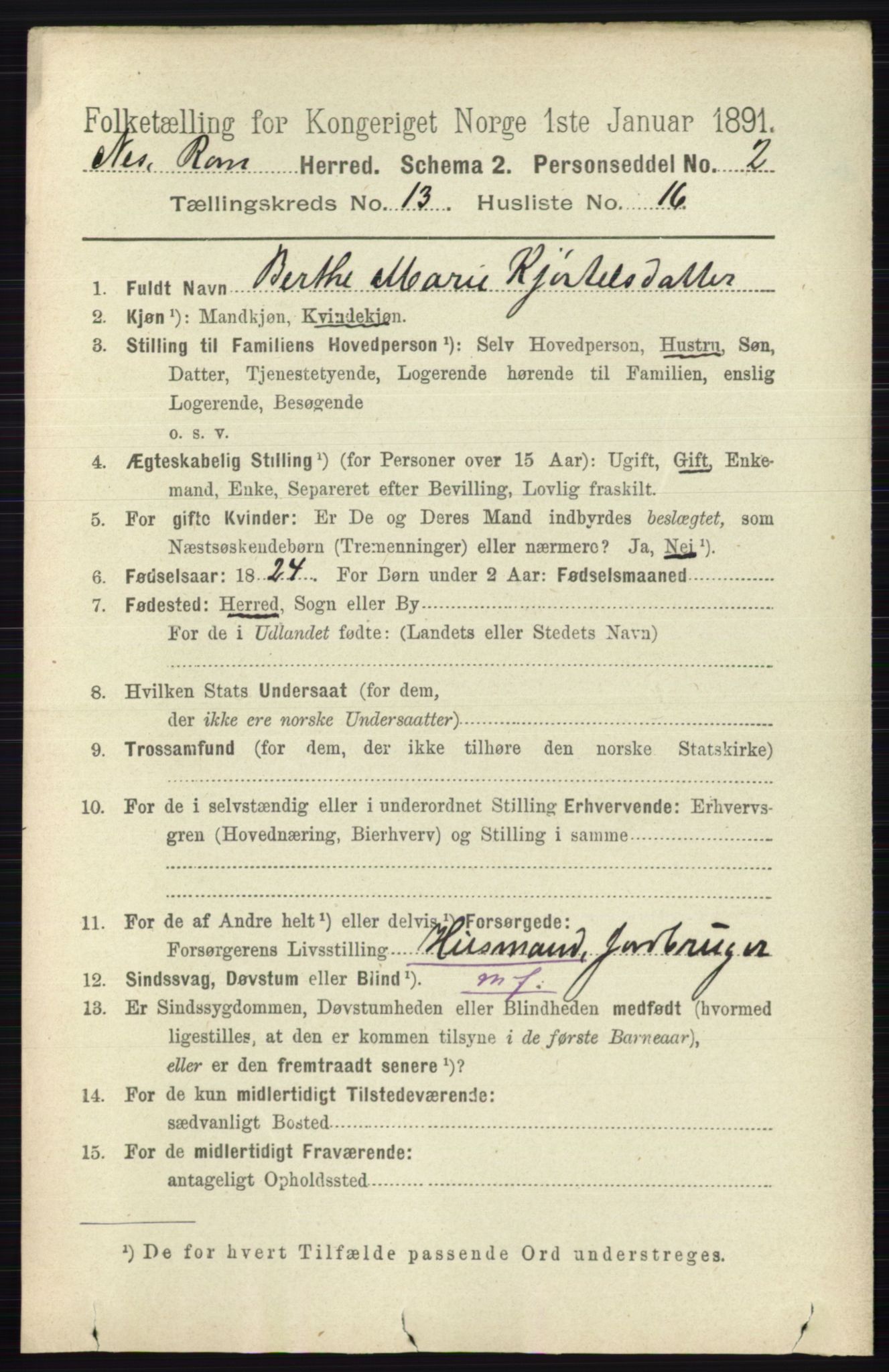 RA, 1891 census for 0236 Nes, 1891, p. 7935