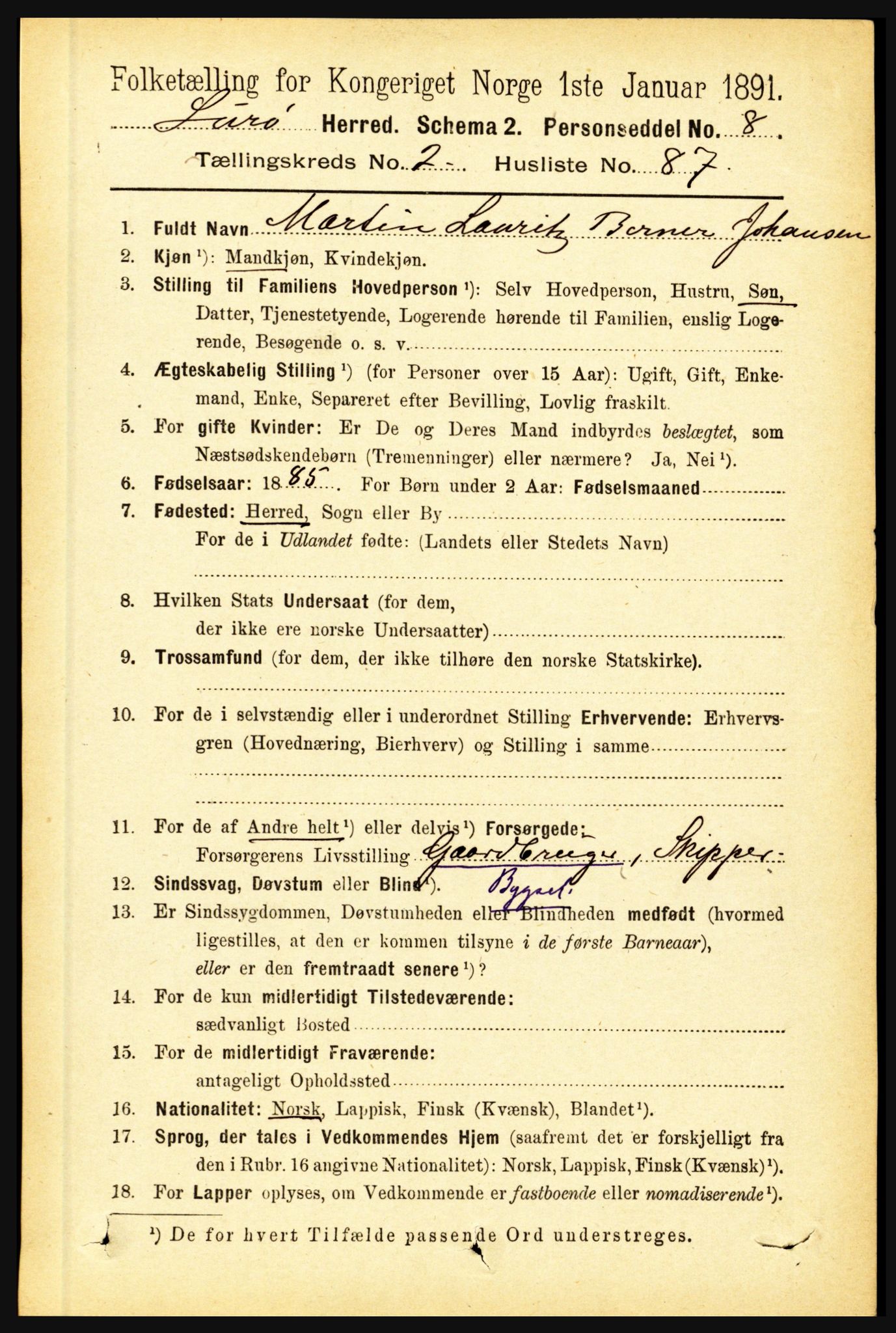 RA, 1891 census for 1834 Lurøy, 1891, p. 1345