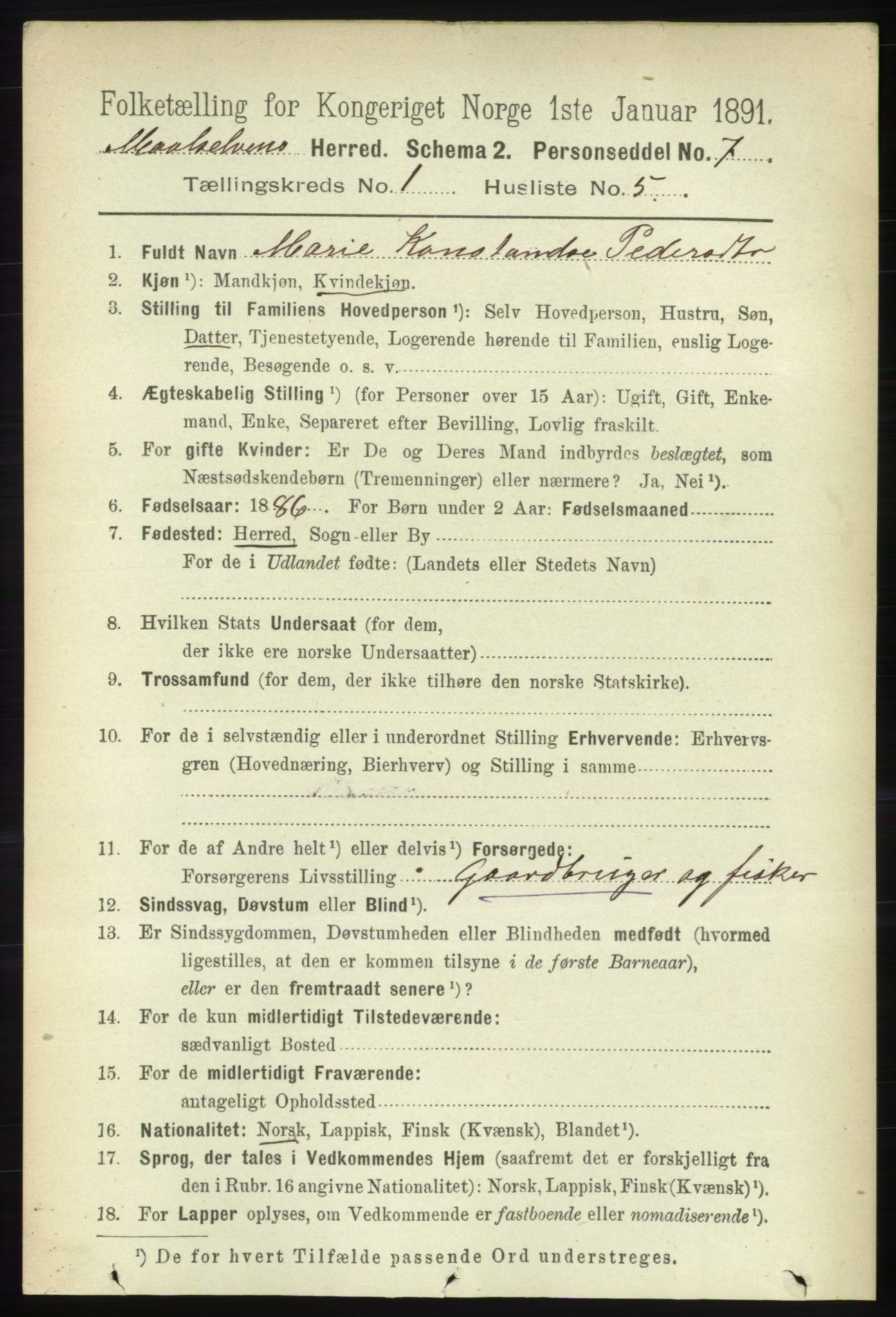 RA, 1891 census for 1924 Målselv, 1891, p. 96