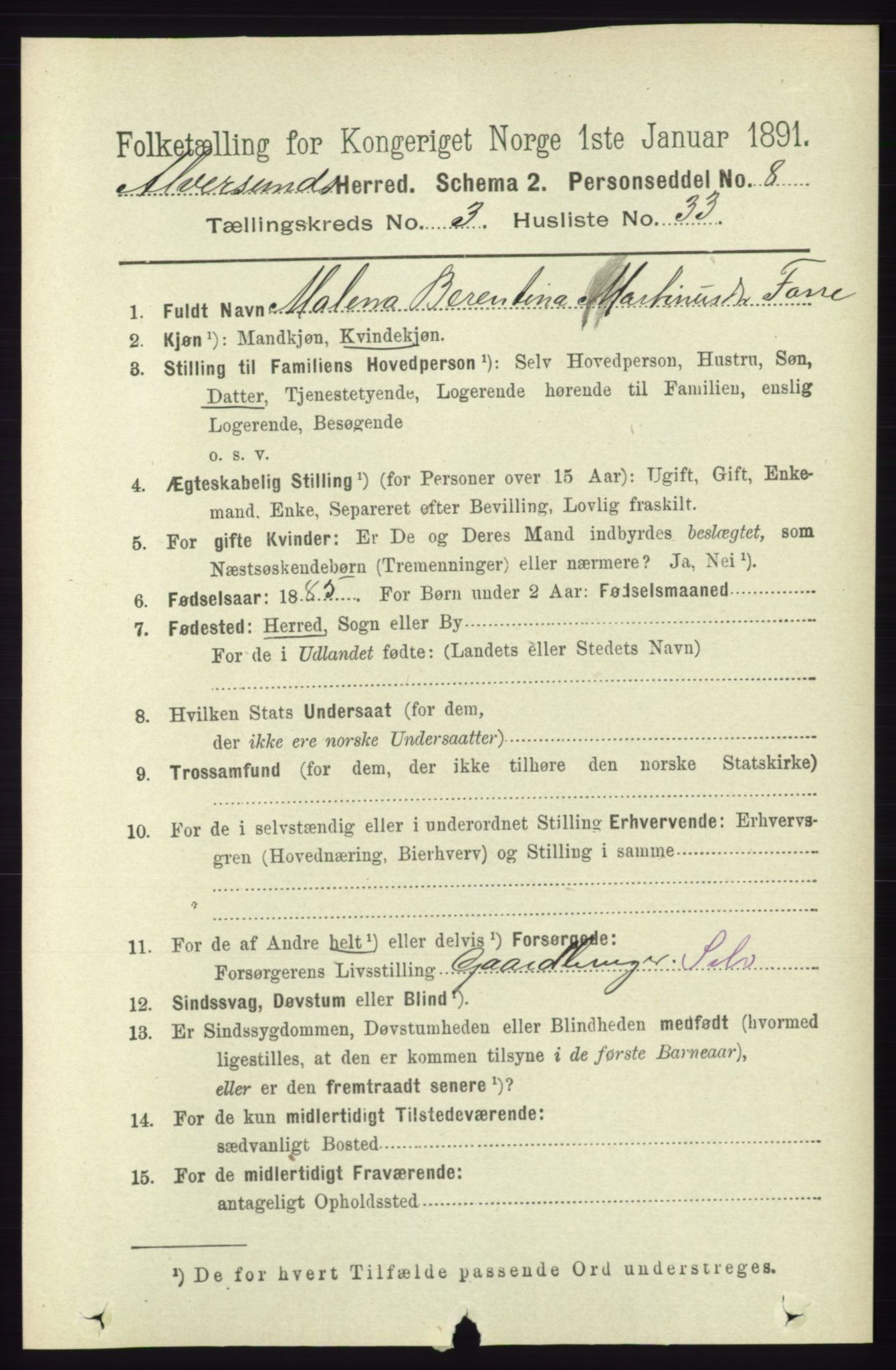 RA, 1891 census for 1257 Alversund, 1891, p. 1263