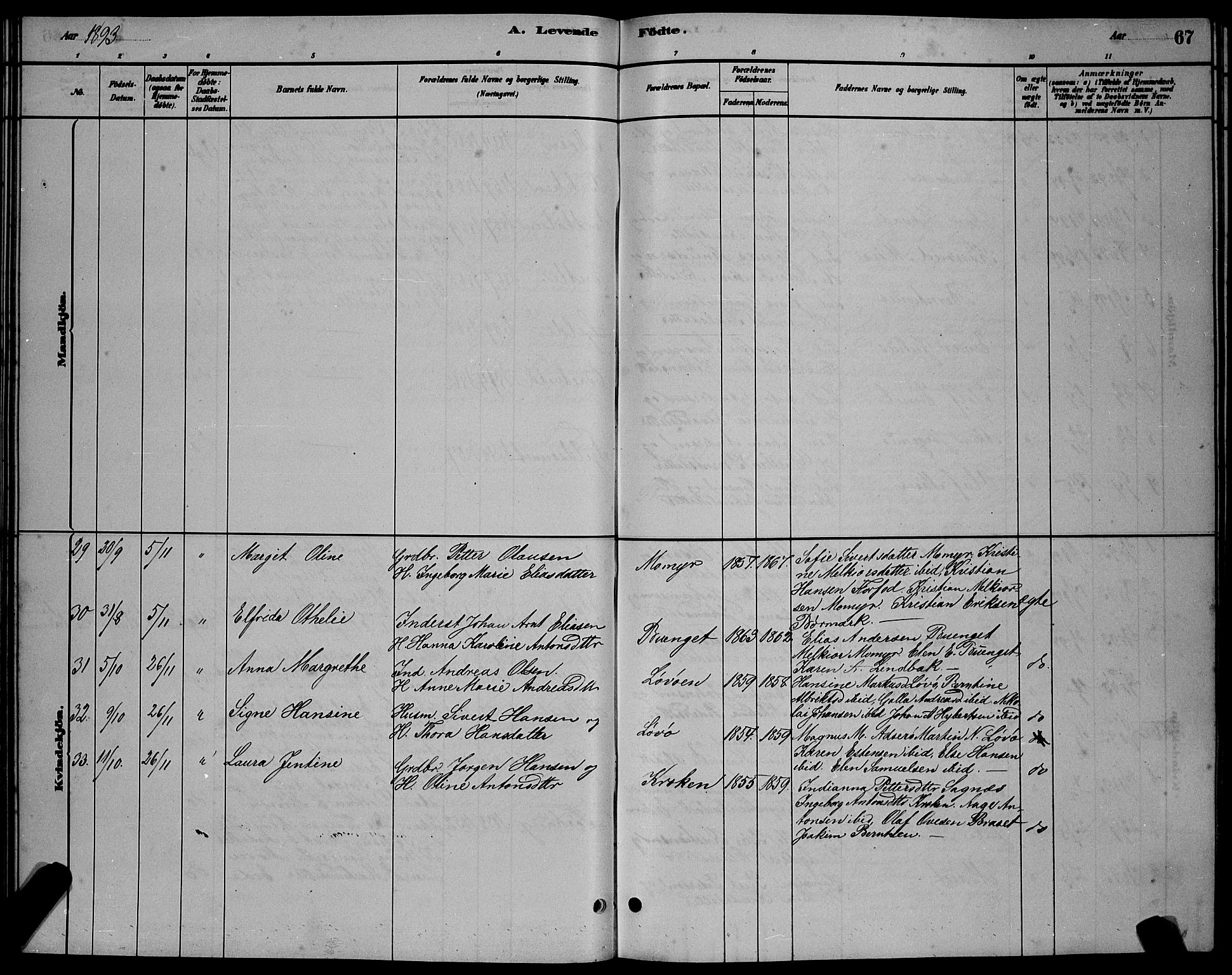 Ministerialprotokoller, klokkerbøker og fødselsregistre - Sør-Trøndelag, SAT/A-1456/655/L0687: Parish register (copy) no. 655C03, 1880-1898, p. 67