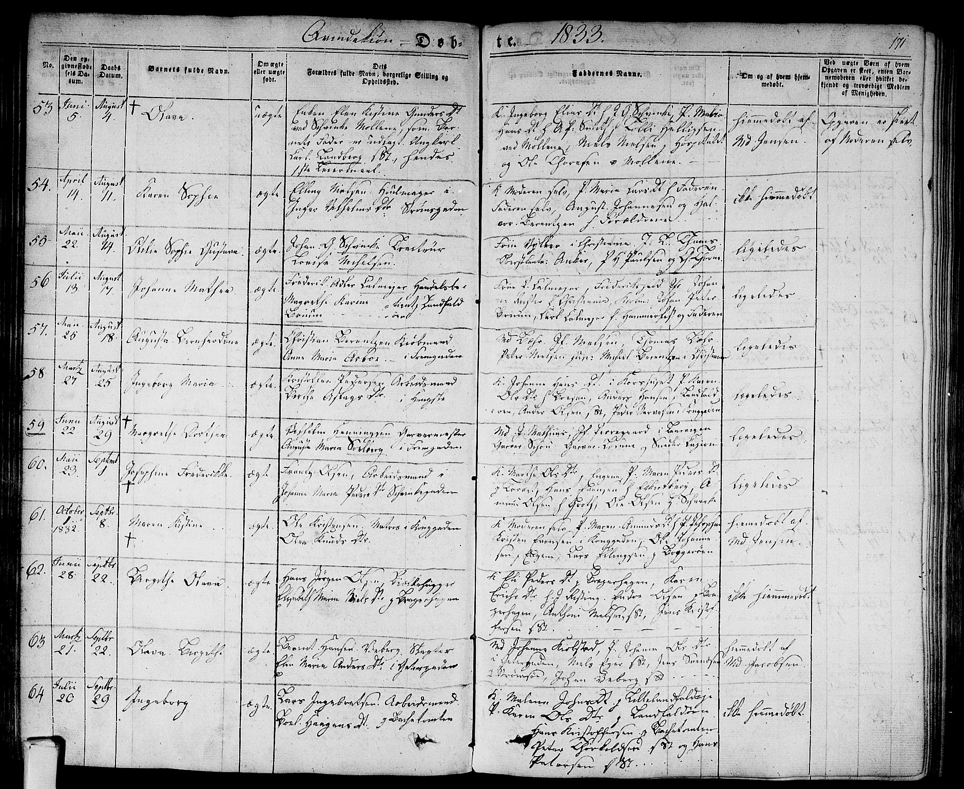 Bragernes kirkebøker, AV/SAKO-A-6/F/Fb/L0001: Parish register (official) no. II 1, 1830-1847, p. 171