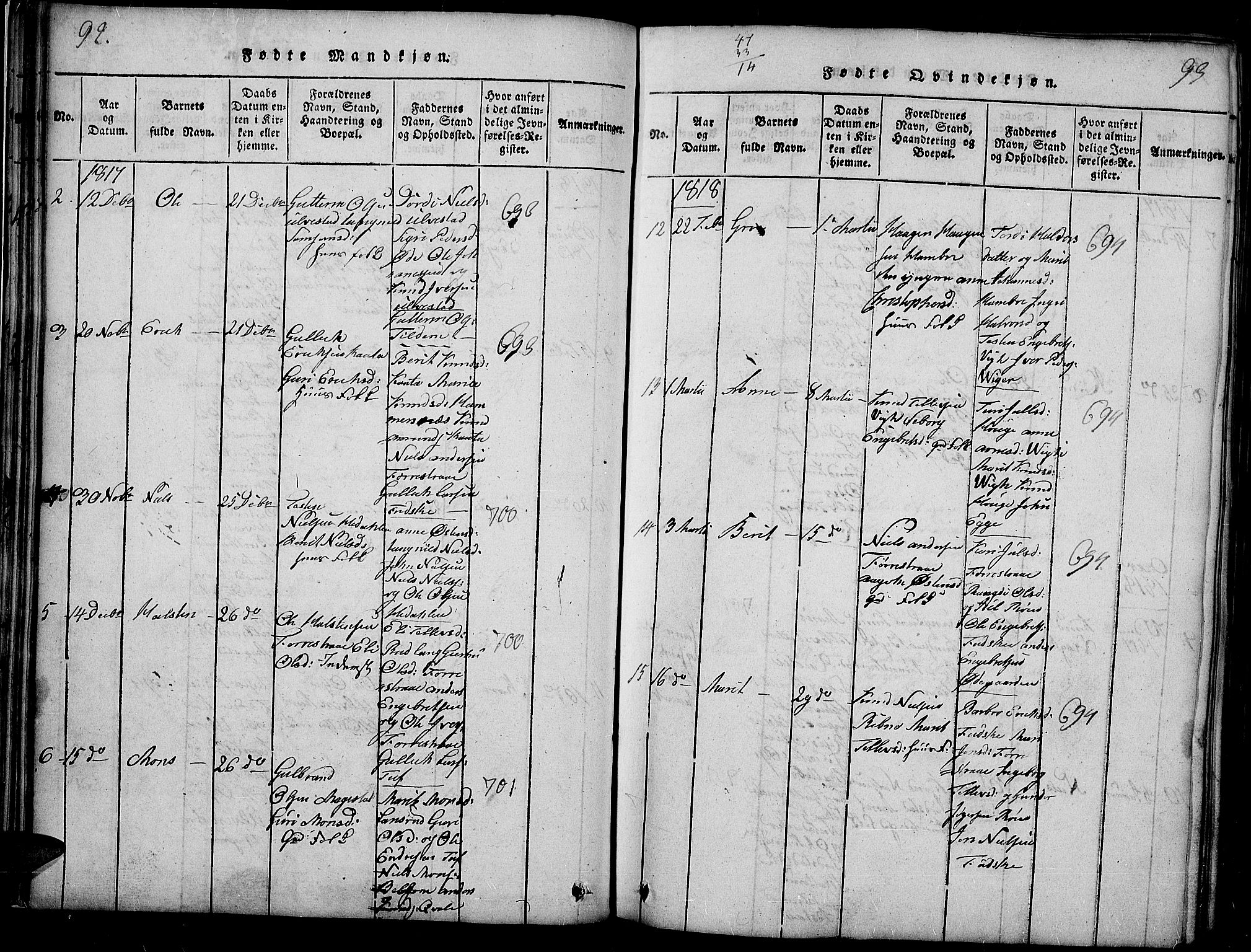 Slidre prestekontor, AV/SAH-PREST-134/H/Ha/Haa/L0002: Parish register (official) no. 2, 1814-1830, p. 92-93