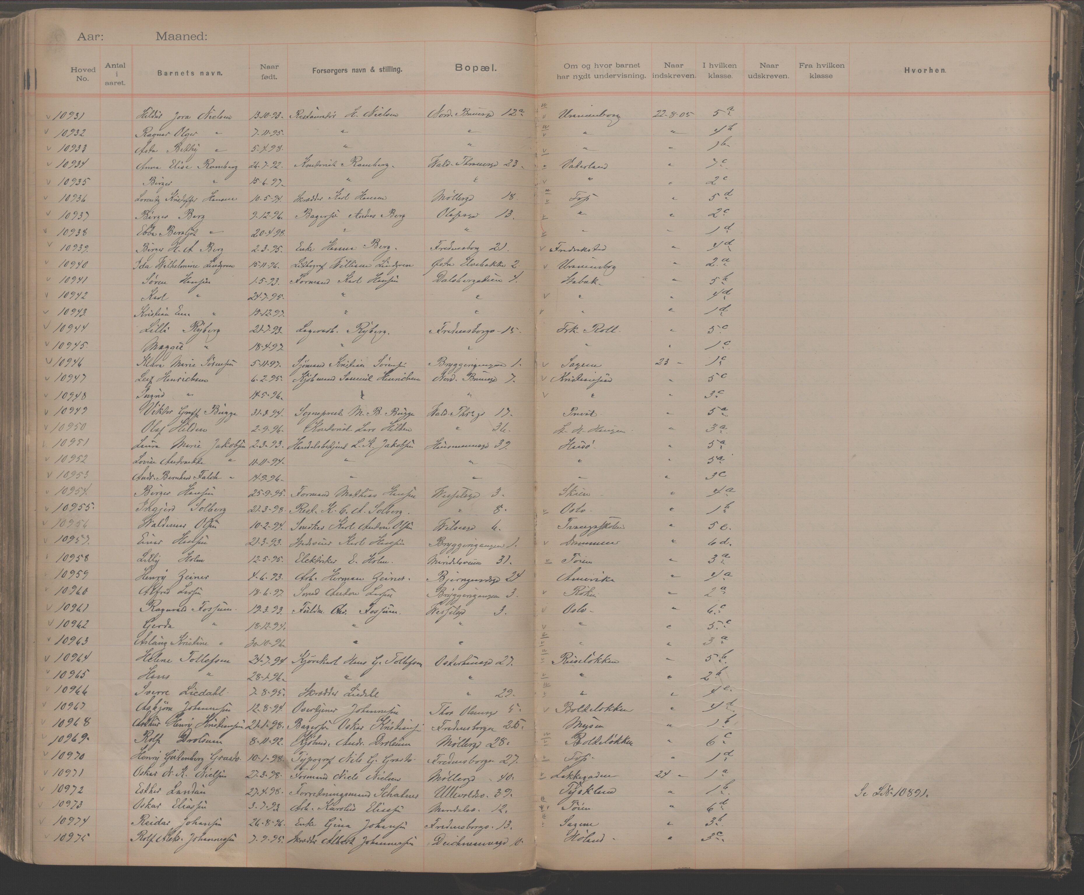 Møllergata skole, OBA/A-20129/F/Fa/L0001: Ut-/innskrivningsprotokoll, 1889-1907, p. 249