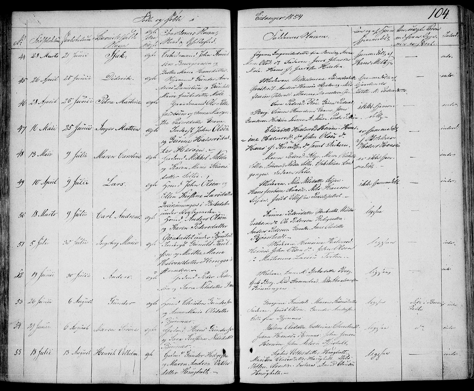 Eidanger kirkebøker, SAKO/A-261/F/Fa/L0008: Parish register (official) no. 8, 1831-1858, p. 104