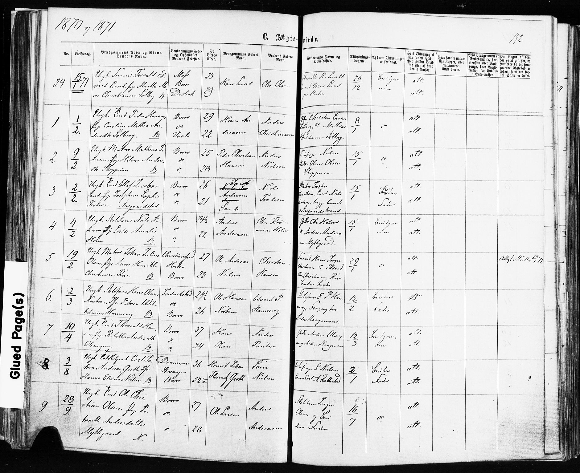 Borre kirkebøker, AV/SAKO-A-338/F/Fa/L0008: Parish register (official) no. I 8, 1868-1877, p. 192