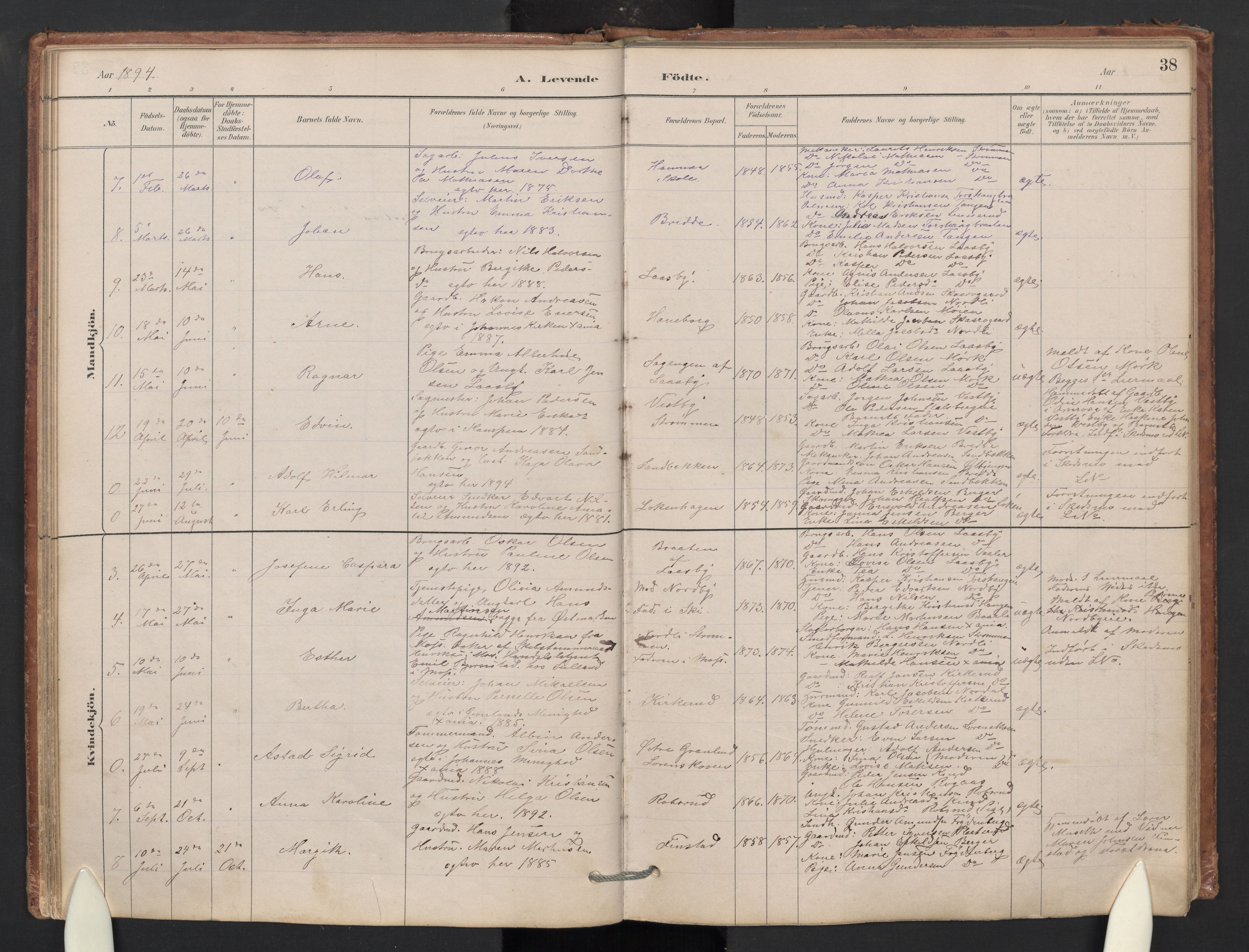 Skedsmo prestekontor Kirkebøker, SAO/A-10033a/G/Gb/L0001: Parish register (copy) no. II 1, 1883-1903, p. 38