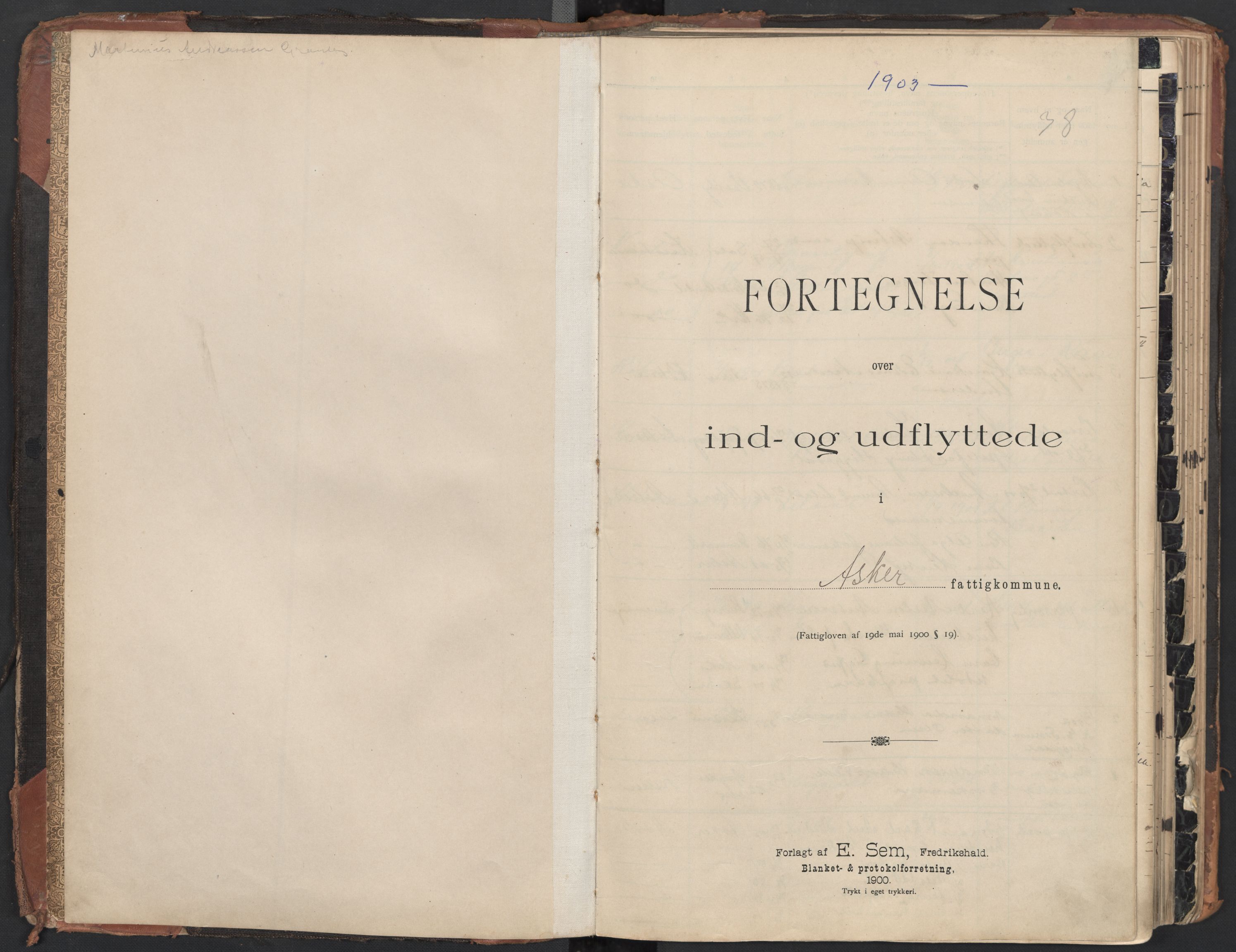 Asker folkeregister, AV/SAO-A-10429/J/L0001: Inn- og utflyttinger, 1903-1913