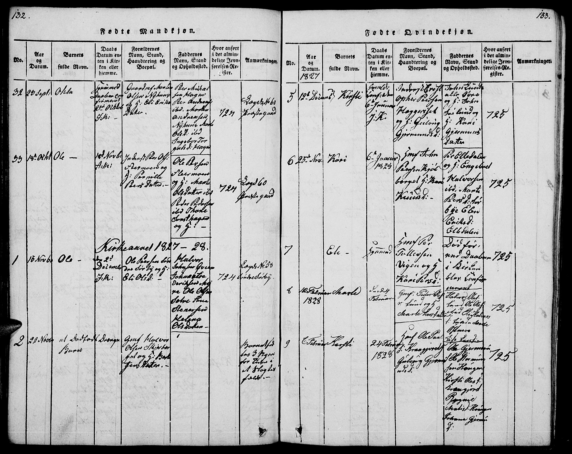 Trysil prestekontor, AV/SAH-PREST-046/H/Ha/Hab/L0004: Parish register (copy) no. 4, 1814-1841, p. 132-133